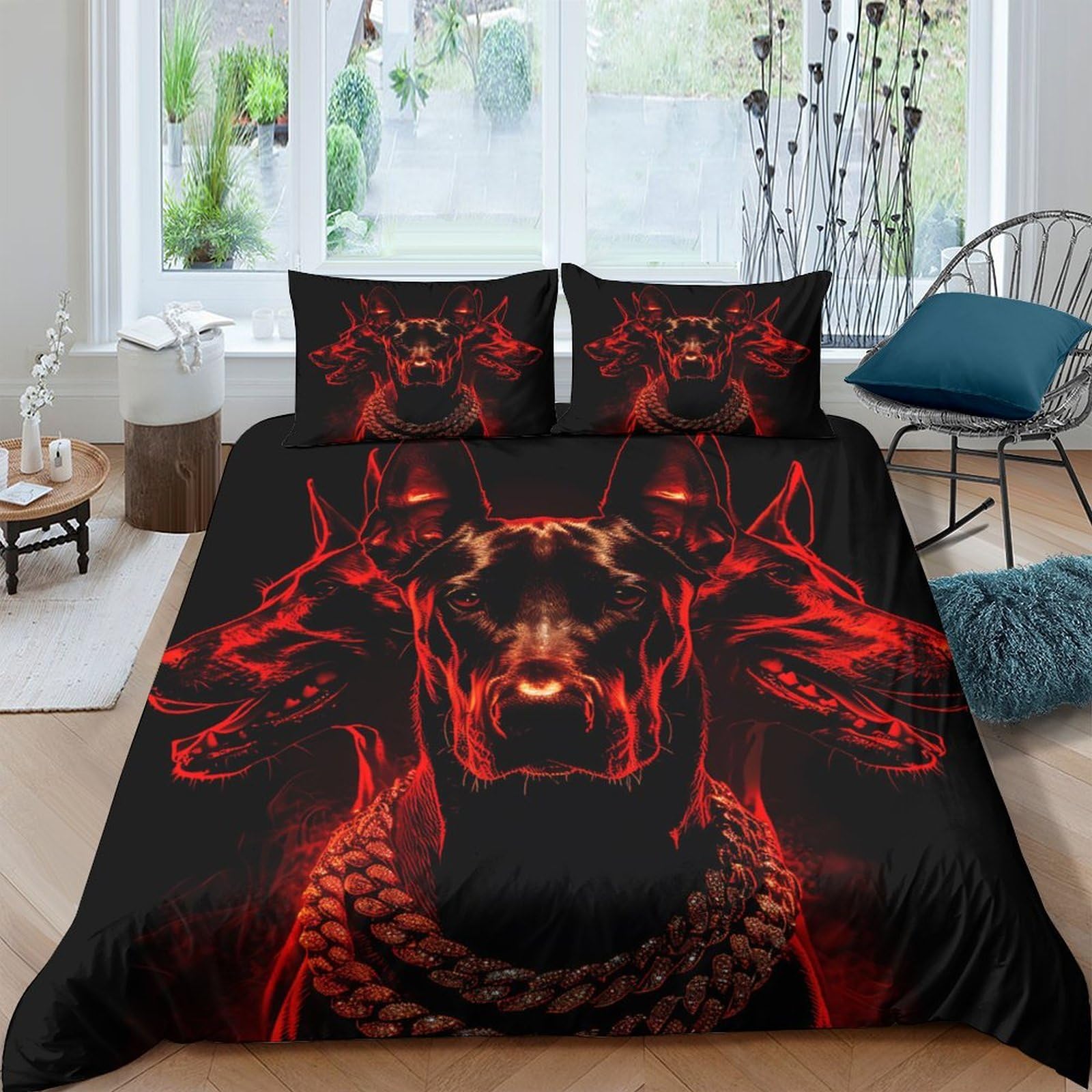Ctjqhvkz Style-9 3D Printed Red Demon Skull Fitted Sheet Microfiber Soft Breathable Dragon Fire Bed Cover For Bedroom Dorm Home Decor Single（135X200cm）