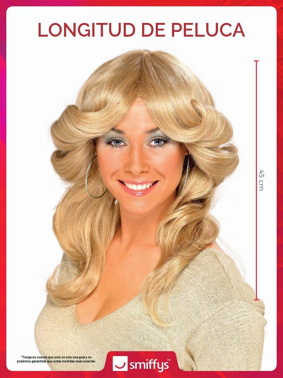 Smiffys Perruque Rétro Années 70 – Brune Avec Frange – Taille Unique – Accessoire Carnaval Halloween Soirée Thématique