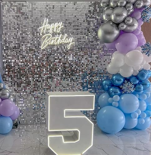 Miniatura 6 de FlavorThings Easy Setup - Paneles de fondo de pared brillantes de lentejuelas plateadas de 24 paneles para decoración de fiestas para bodas,