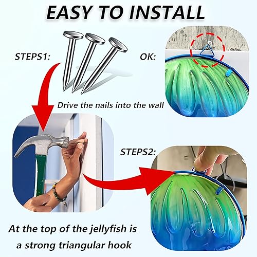 Vista 18 de JOYBee - Decoración artística de pared de vidrio fundido de metal con estrellas de mar Estrella de mar azul.,3 piezas de cangrejo,Caballito de mar