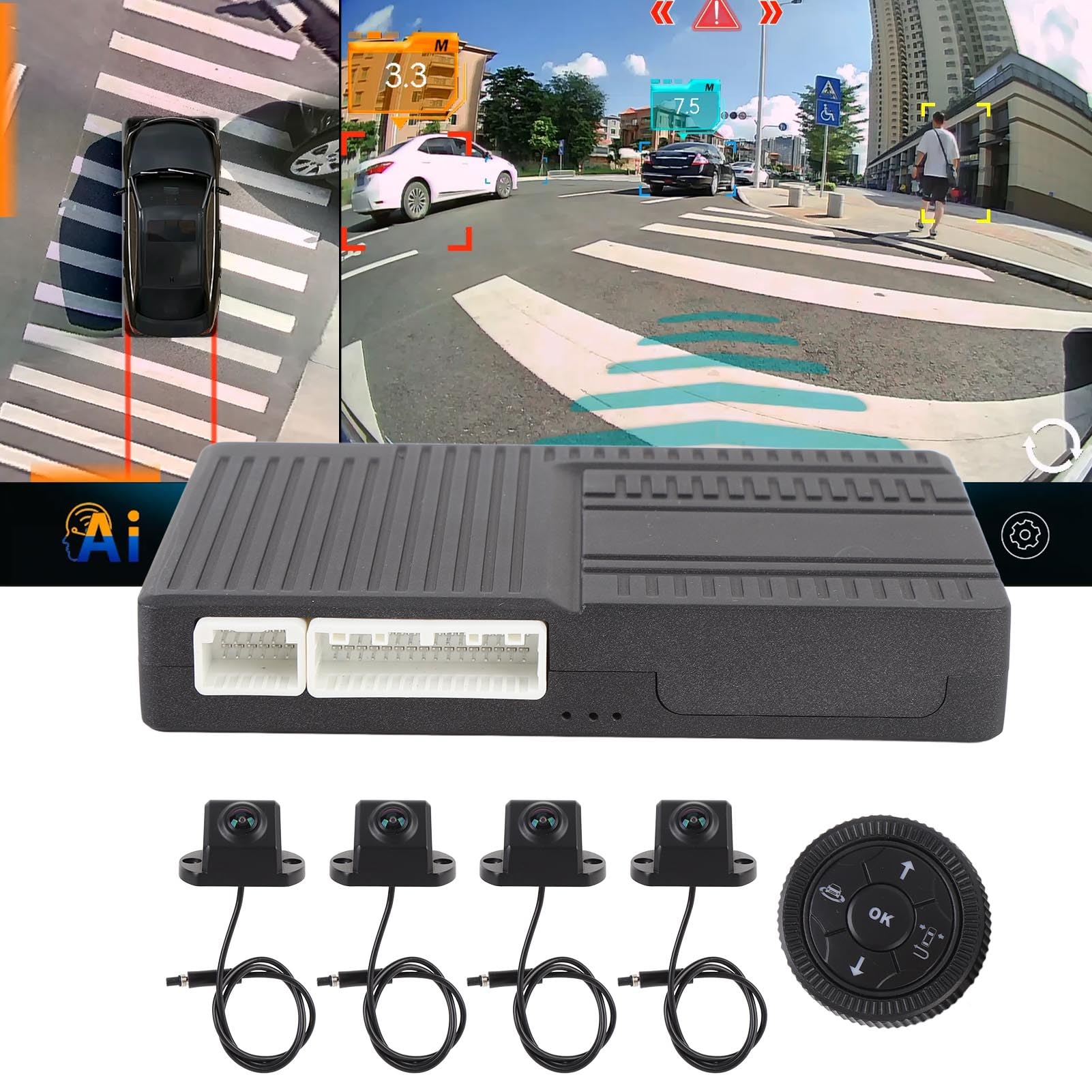 360 -Grad -Panoramaansicht Kamerasystem AI Intelligente Erkennung 4 in 1 HD -Videoaufzeichnung 3.5D 3D 2D Multi View Display mit 4 Kameras für LKWs