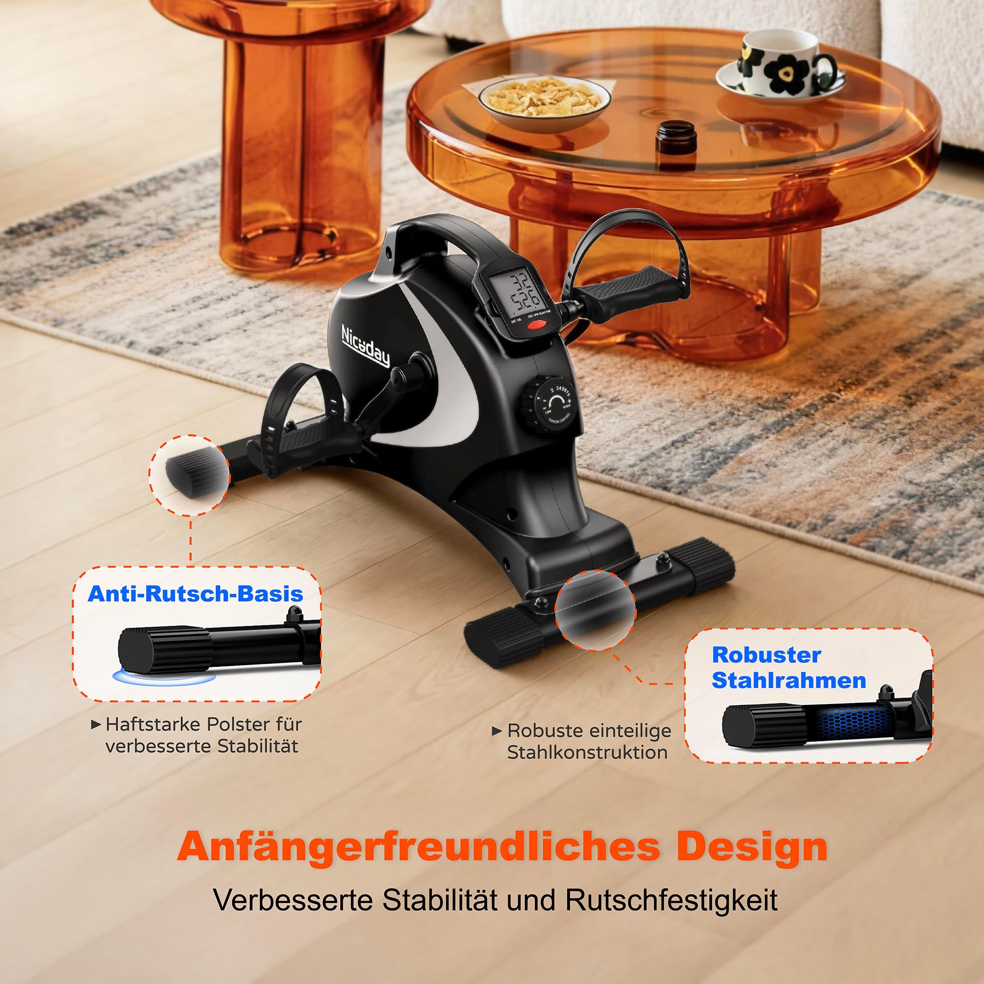 Niceday Pedaltrainer für Arme und Beine mit 8 Magnetstufen und LCD Display | Leiser Beintrainer mit LCD und Tragegriff, perfekt für Senioren, Büroarbeit und gelenkschonendes Training im Sitzen geeignet