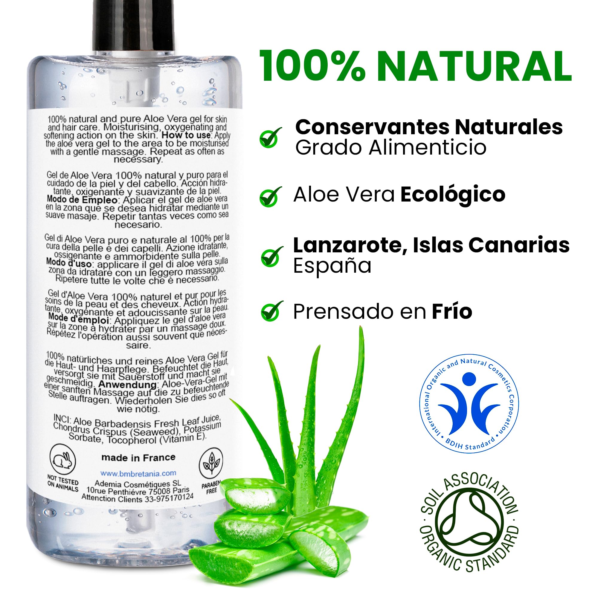bleu & marine Bretania 100% Natural Gel de Aloe Vera Refrescante Hidratante Rostro y Cuerpo Acondicionador Pelo - 5000 ml