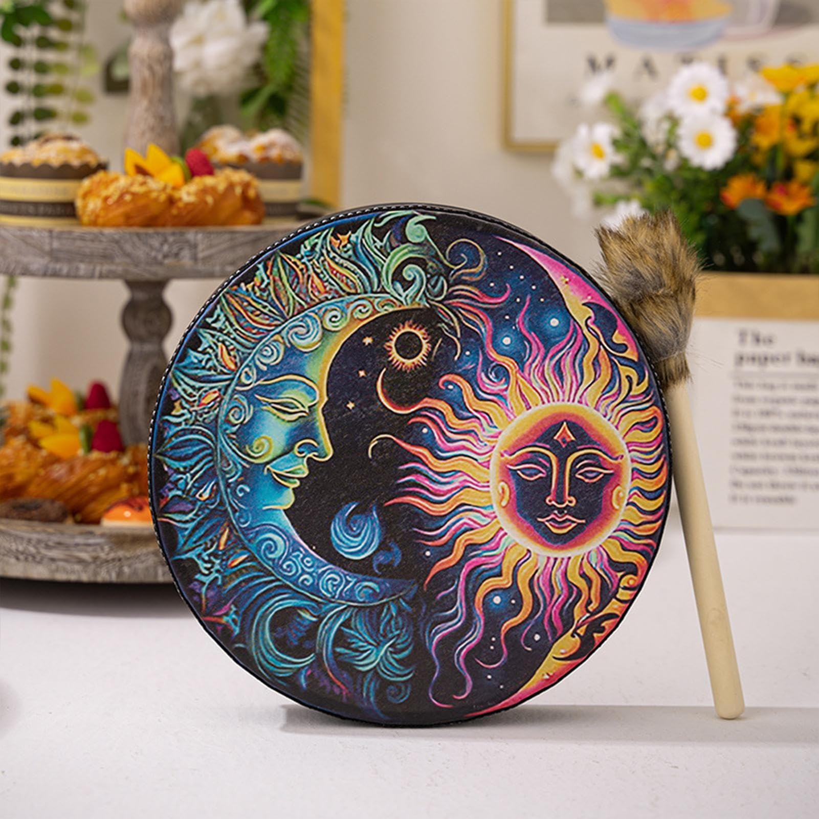 Shamanic Hand Druum | Tambor chamán hecho a mano | Herramienta de sonido de chamán vintage de tono grande | de 25 cm con batidor para curación de sonido, relajación, meditación