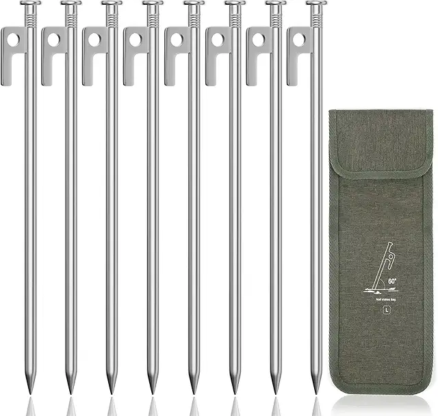Forever Speed 8Pcs Steel Tent Pegs with Bag - 30cm Camping Ground Stakes for Hard Terrain