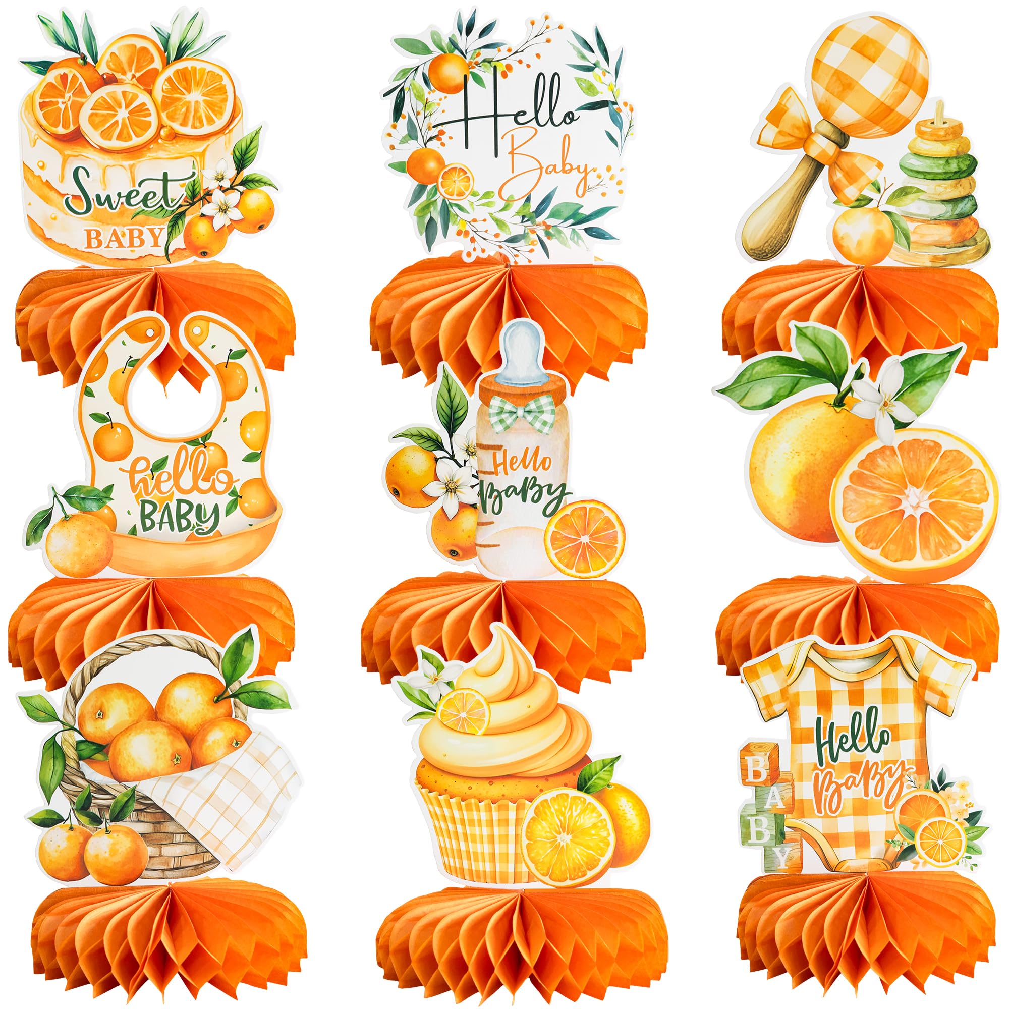 Gyufise 9Pcs Orange Baby Shower Decorations Honeycomb Centerpieces for Gender Reveal Table Centerpiece Party Supplies Table Topper Orange