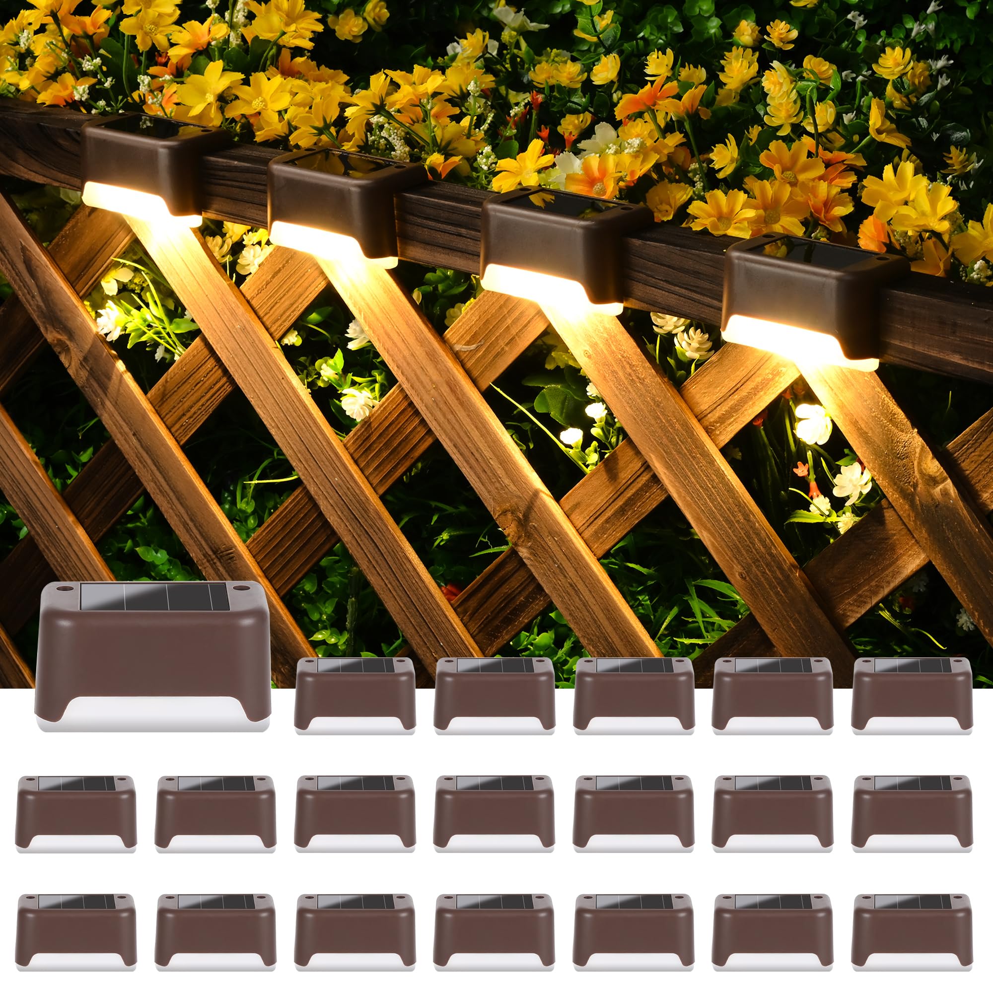 Solpex Luci solari per ponte, impermeabili, per scale esterne, gradini, recinzioni, cortile, patio e vialetto (marrone, bianco caldo)