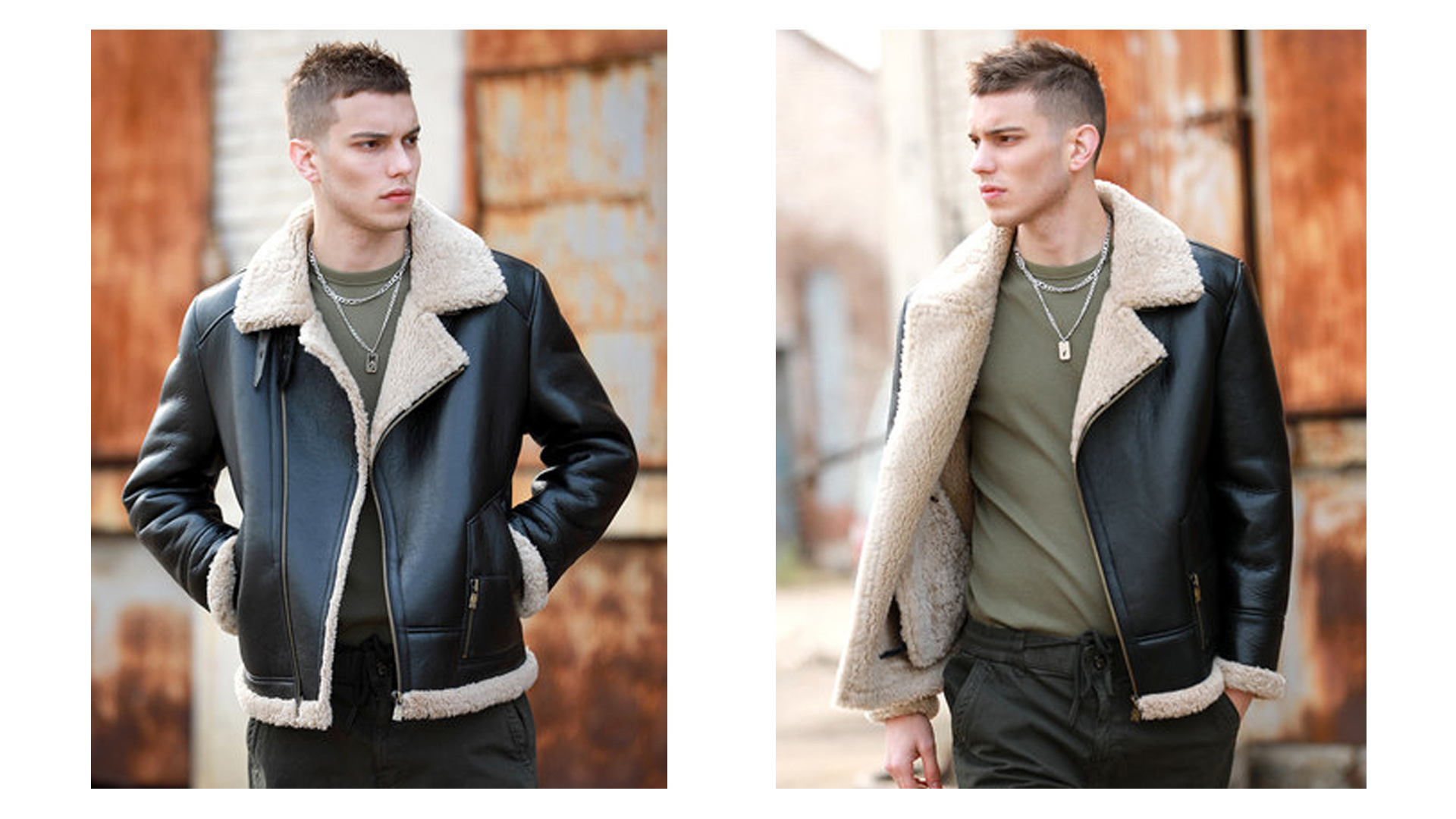 Denny&Dora Mens Black Shearling Jacket Natural Casual Shearling 