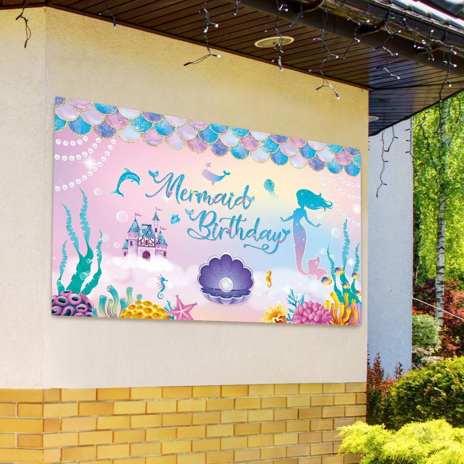 Mermaid Birthday Backdrop Party Decorations Mermaid Backdrop for Girls Birthday Party Photography Background Banner Purple Pink Scales Photo Booth Props, 6 x 3 ft