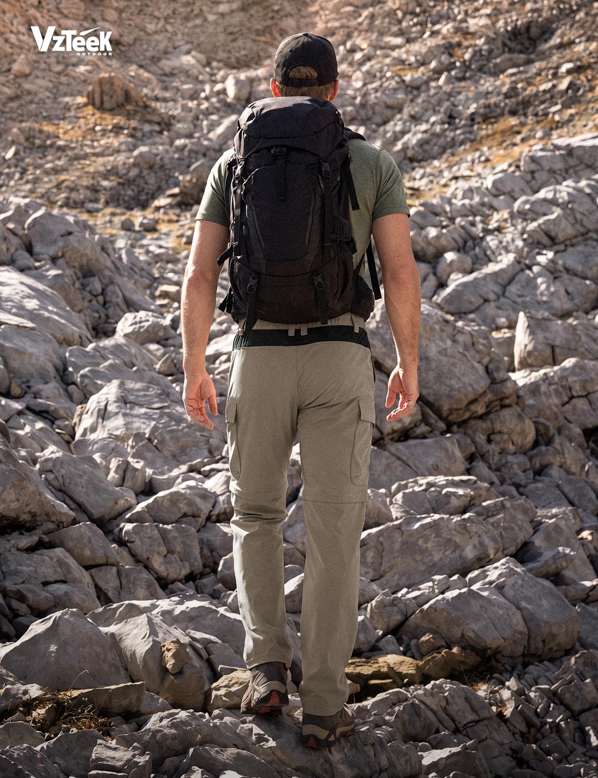Pantaloni convertibili da uomo, ad asciugatura rapida, elasticizzati, con cerniera, ideali per escursioni, viaggi, campeggio
