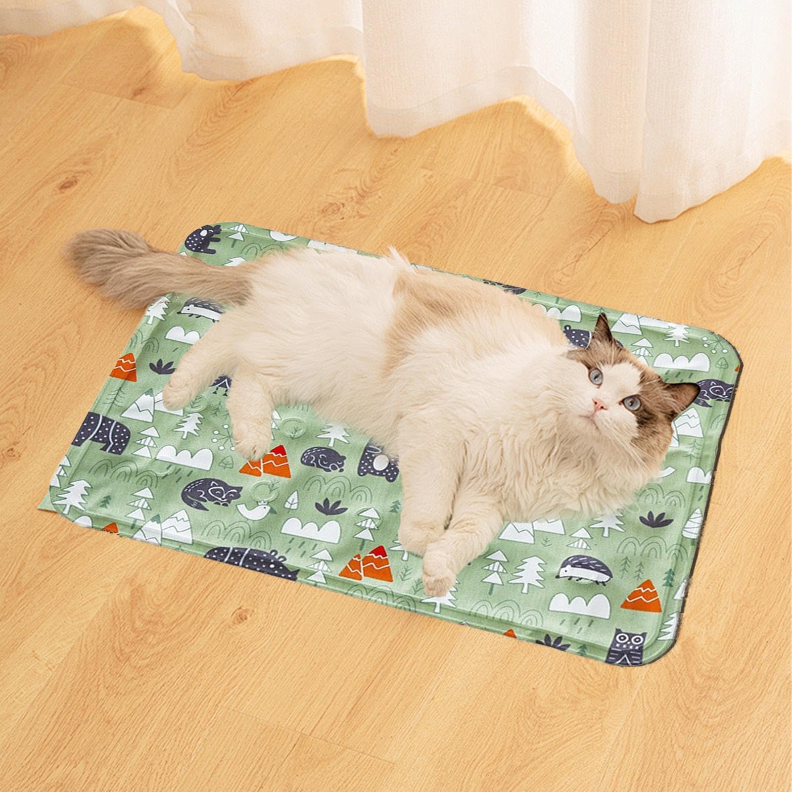 podkładka chłodząca dla zwierząt domowych, Samochłodząca, słodka, zwierzęca, wygodna mata do spania | Prostokątna, chłodząca poduszka legowiska dla kota, artykuły zwierząt na zewnątrz(Green move)