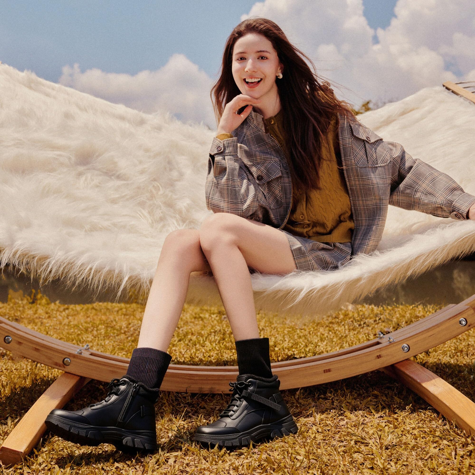 GLAMORA Botas de Nieve para Mujer, Botines de Invierno Impermeables con Forro de Pelo, Plataforma, Suela de Goma Antideslizante, Cremallera Lateral, Cordones y Suela Gruesa