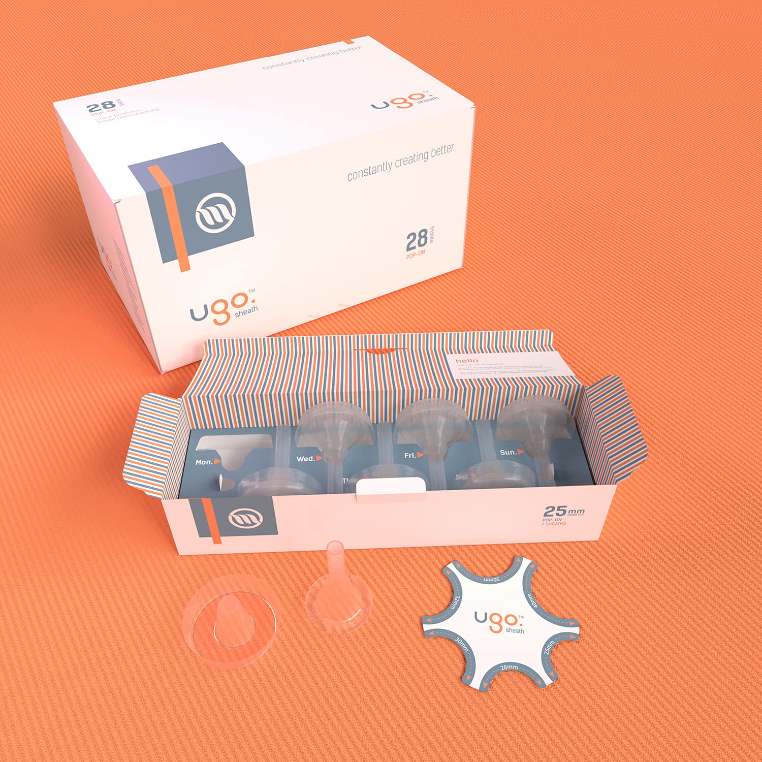 Ugo Sheath (x28) - Approvisionnement d'un mois de préservatifs cathéters urinaires externes pour homme - Auto-adhésif et sans latex
