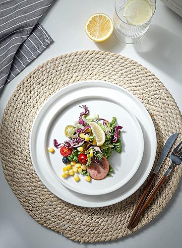 Miniatura 5 de Onniyor Juego de platos llanos de porcelana, platos redondos para ensalada de postre, platos para servir de 10 pulgadas, platos planos resistentes a