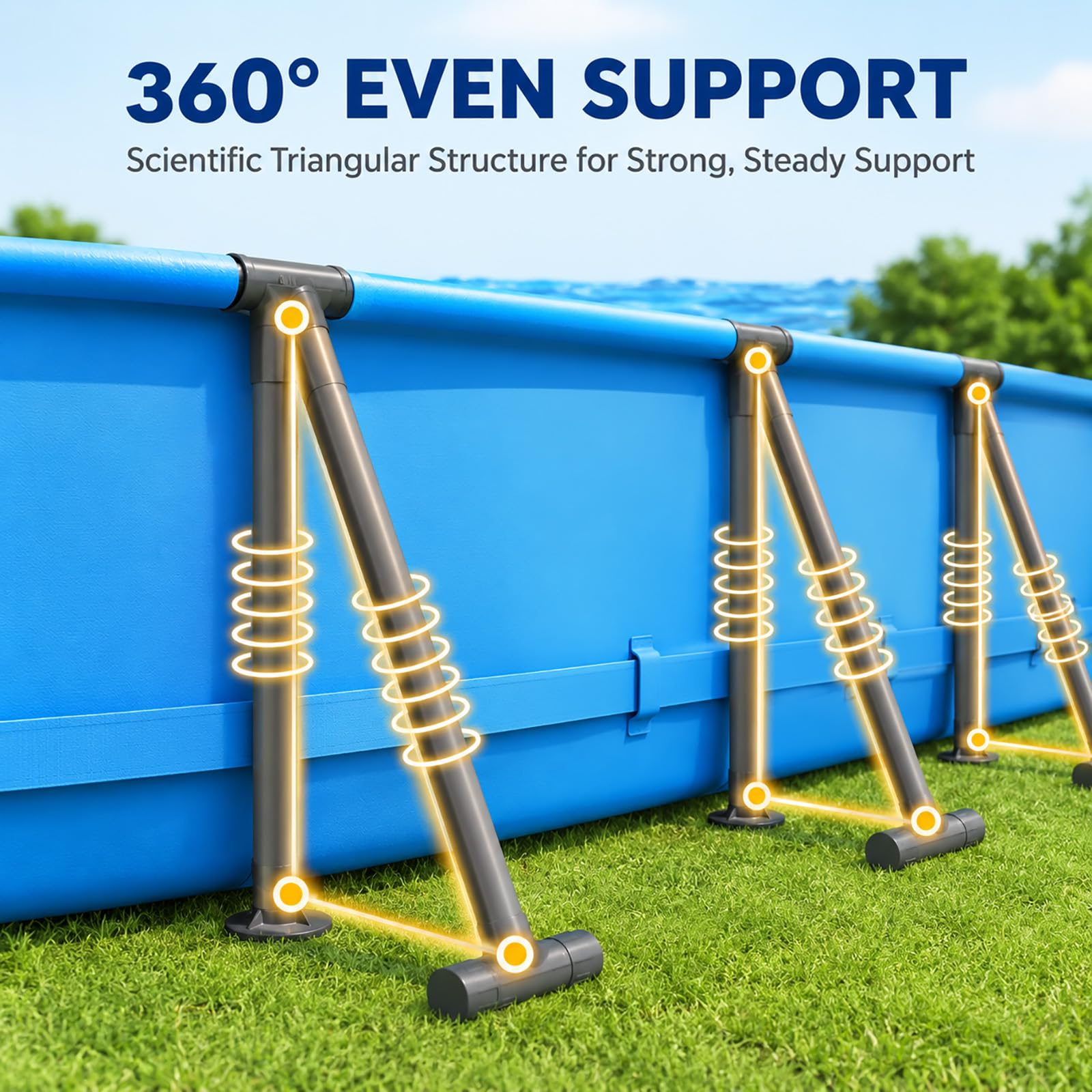 Grande Piscina Fuori Terra Rettangolare con Telaio Rinforzato da Giardino | Supporto Triangolare Stabile, Ampio Spazio Familiare e Scarico Rapido(3m/118in)