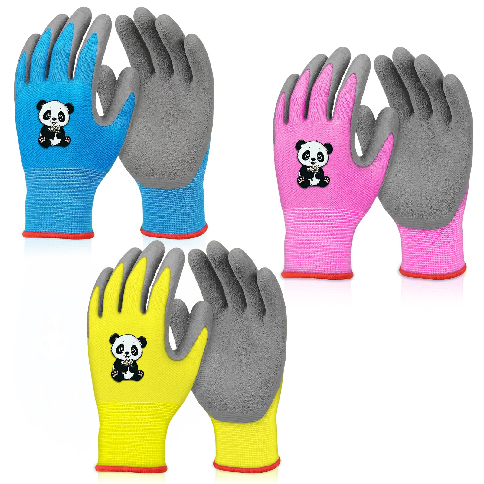flintronic 3 Pairs of Gardening Gloves, Kids Safety Work Gloves, Non-Slip, Kids Rubber Gloves, Kid Work Glove for Toddlers Youth Girls Boys, Comfortable Breathable for Camping Yard Cleaning (Age 3-5)