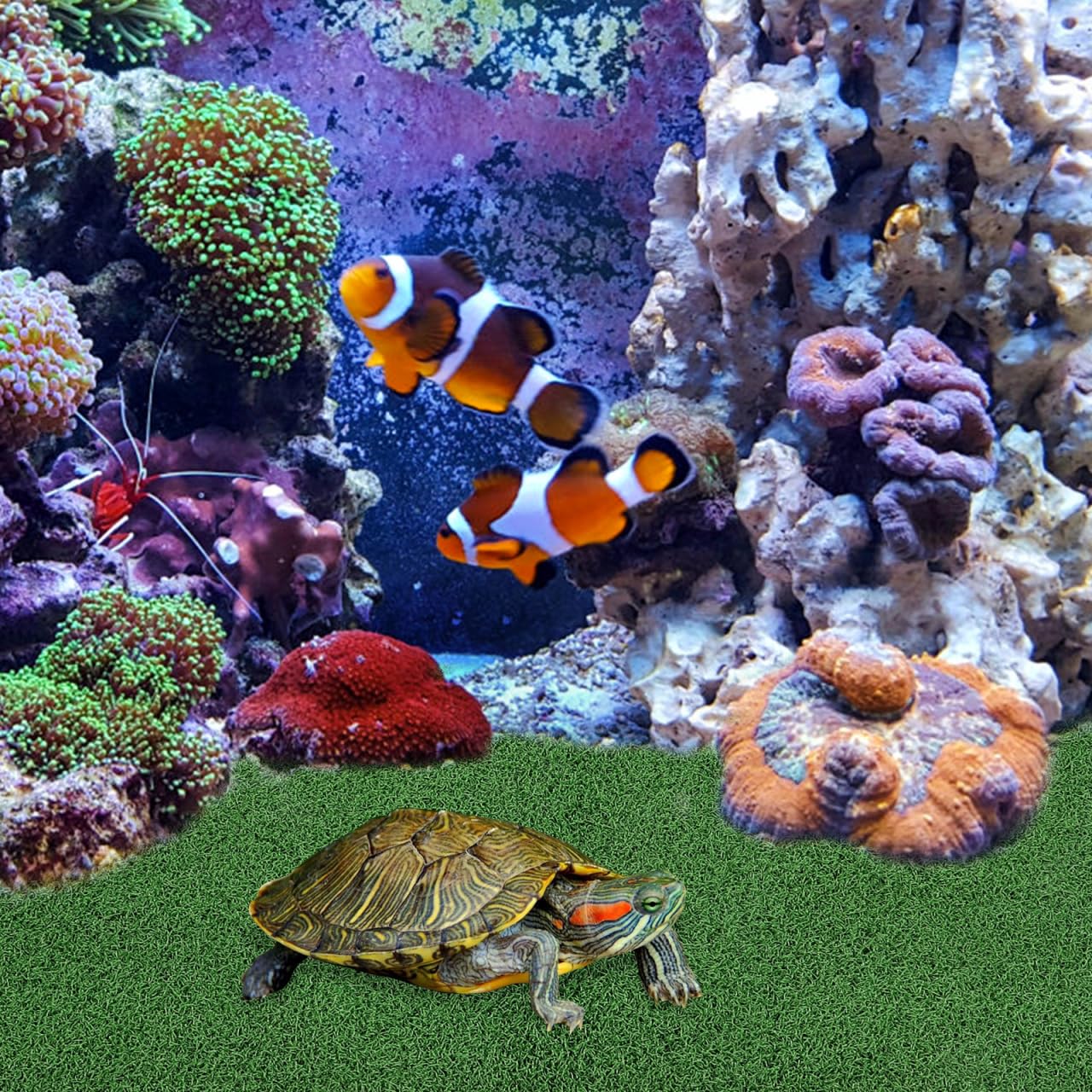 Césped Artificial para Plataforma De Tortugas 19.68X9.84In Alfombrilla De Simulación para Acuarios Y Rampa De Descanso para Tortugas De Agua Decoración para Peceras Y Jardines
