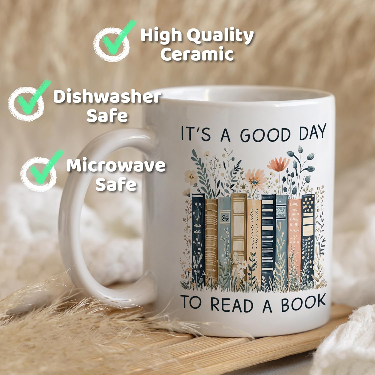 Gifts For Book Lovers Women - It’s A Good Day To Read A Book Mug, Bookish Coffee Mug with Stacked Novel Design, Bookworm Mugs for Readers, Birthday Gifts for Books Lovers Women - Image 3