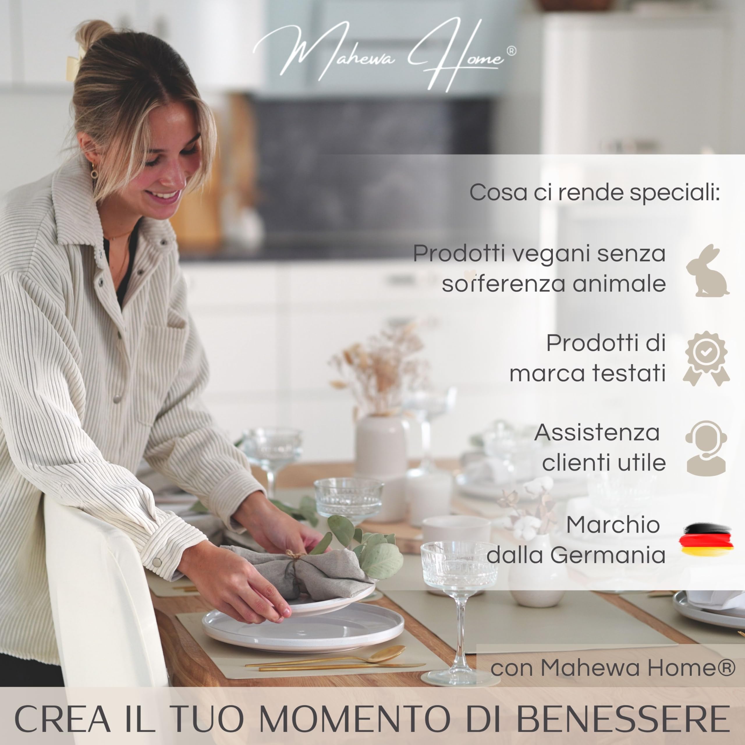 Mahewa® Set di 6 tovagliette in similpelle di alta qualità, lavabili e impermeabili, in effetto pelle (tortora, rettangolare)