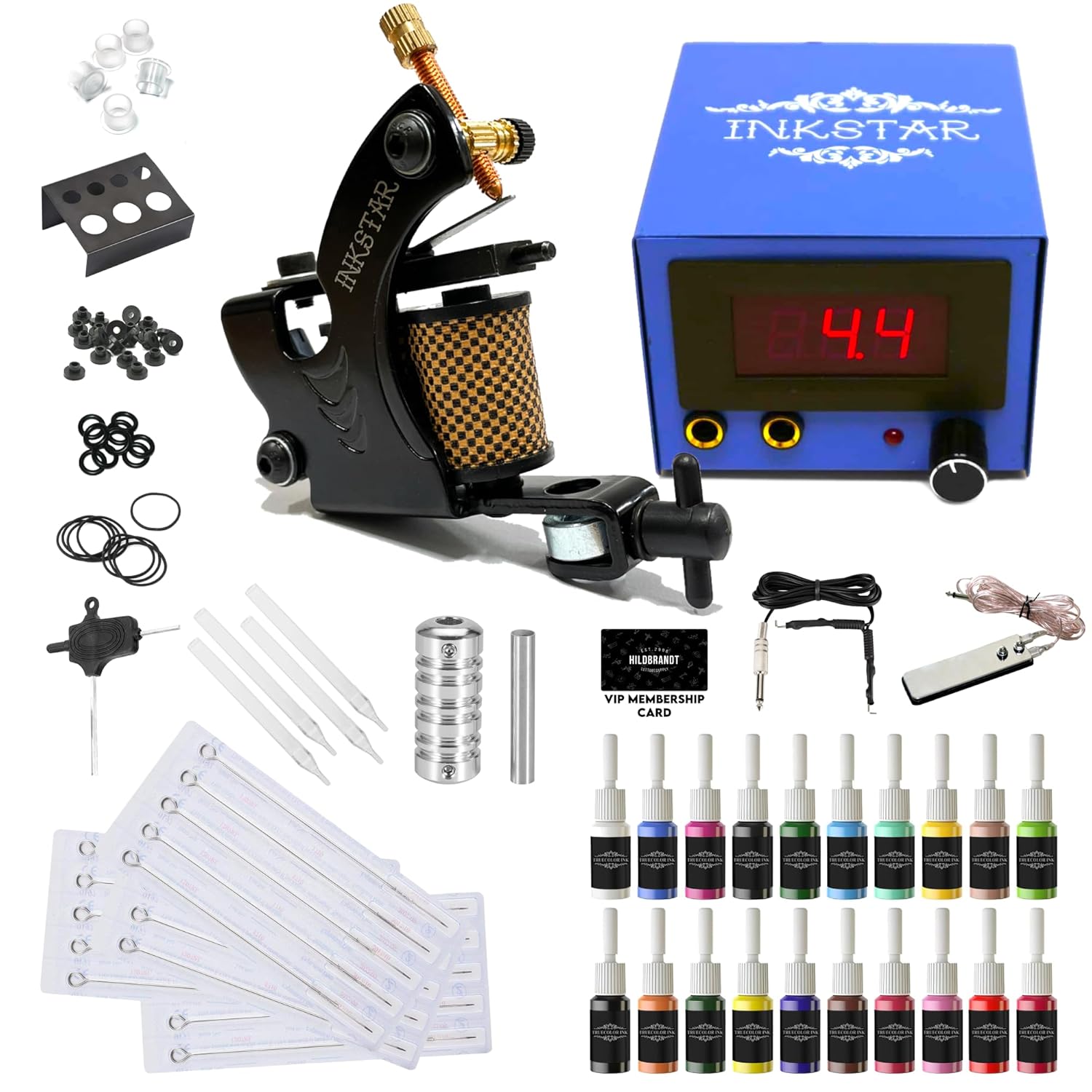 Tattoo Kit w/Traditional Coil Tattoo Machines TKI1B20 Professional Hand Tuned Liner Shader - 8/10 Wrap Coils, Digital Power Supply, Crash Course Book, 2 Training Video Courses & More