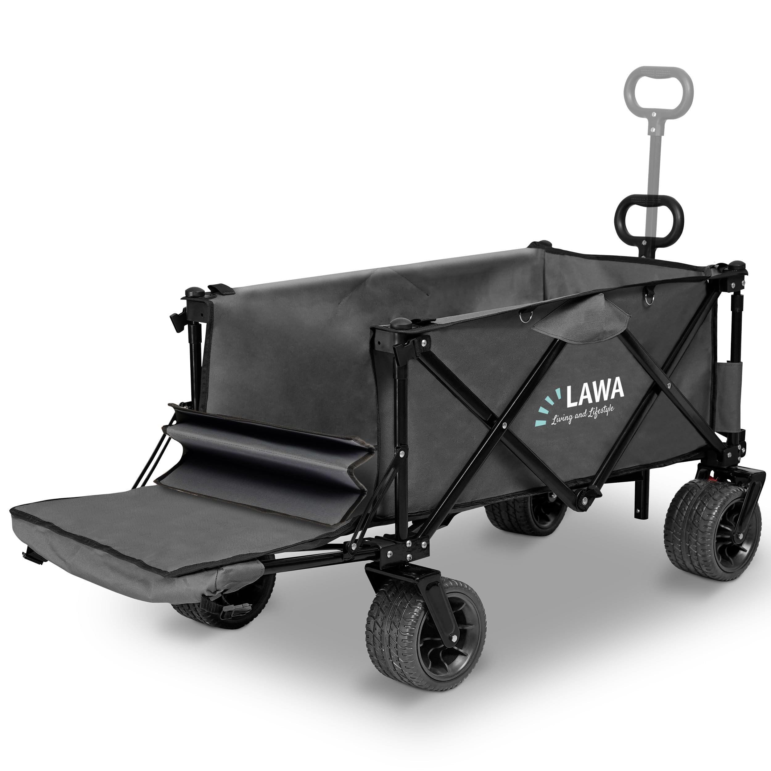 Carrello pieghevole per spiaggia e spesa con portellone posteriore, portata 100 kg, freno a pedale, ruote orientabili, maniglia estensibile