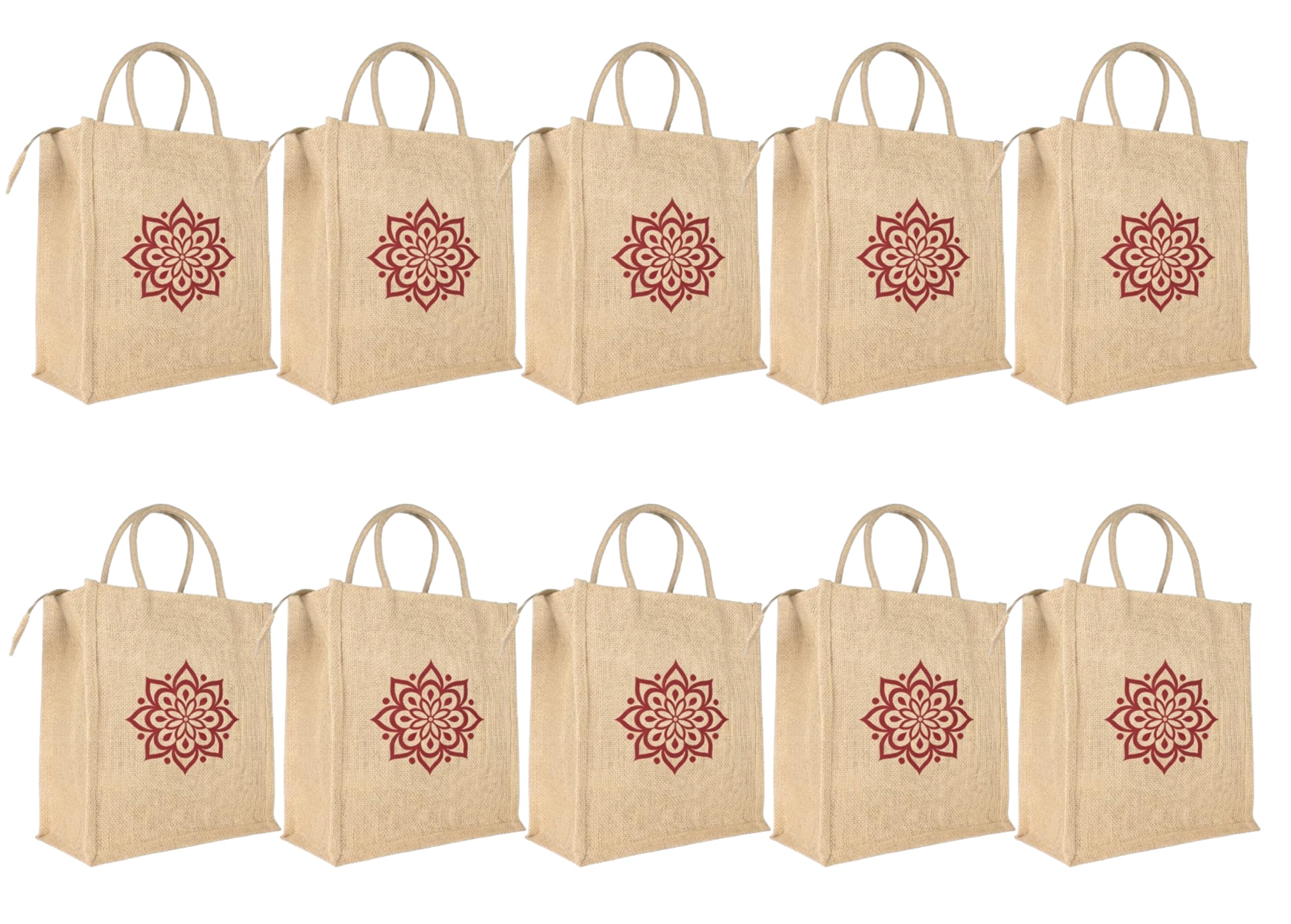 Soman Jute Ecofriendly Return Gift Bags Rangoli printed with Zip Natural Pack of 10 Bags