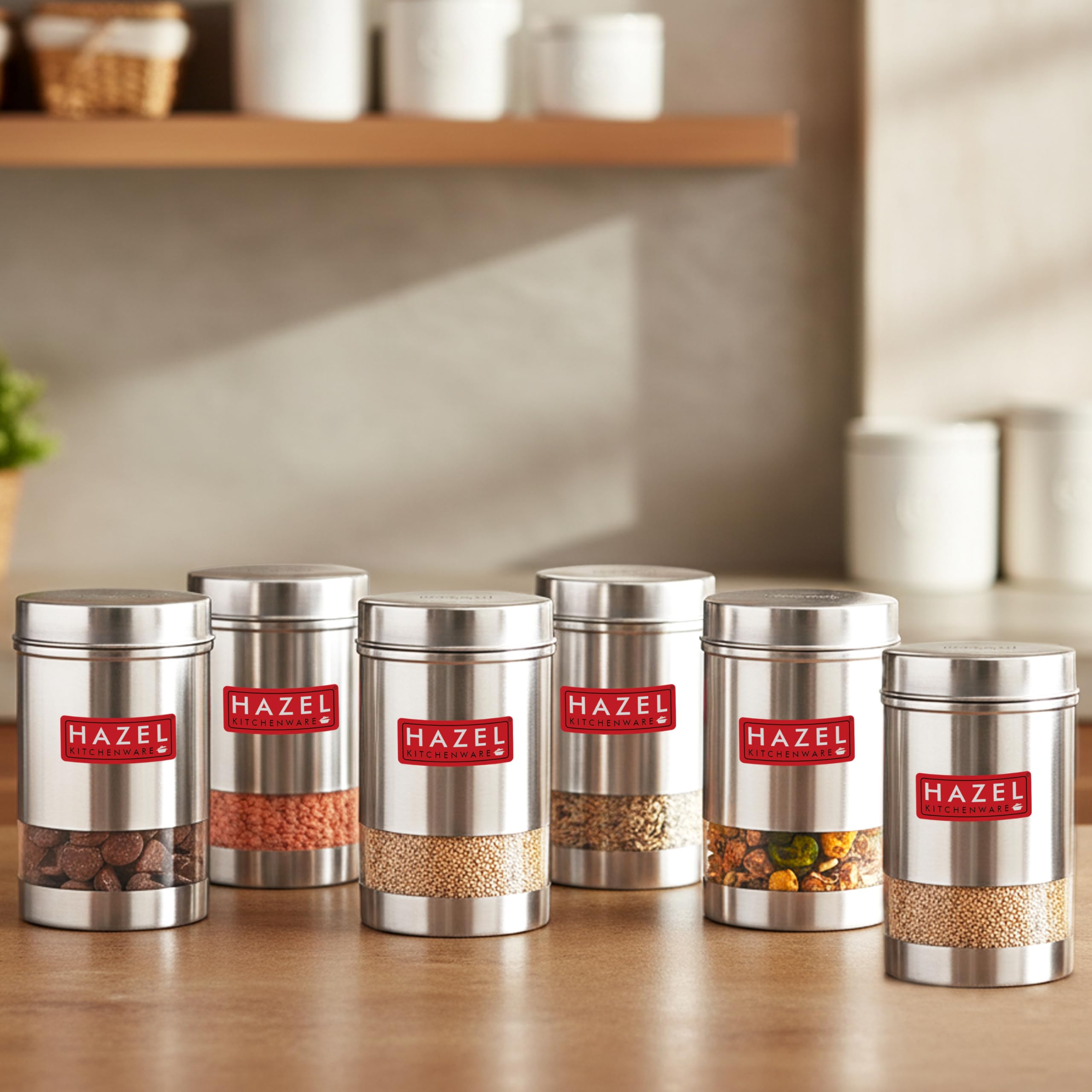 Stainless Steel Transparent Glossy Finish See Through Container, 1700 ml, Set of 6