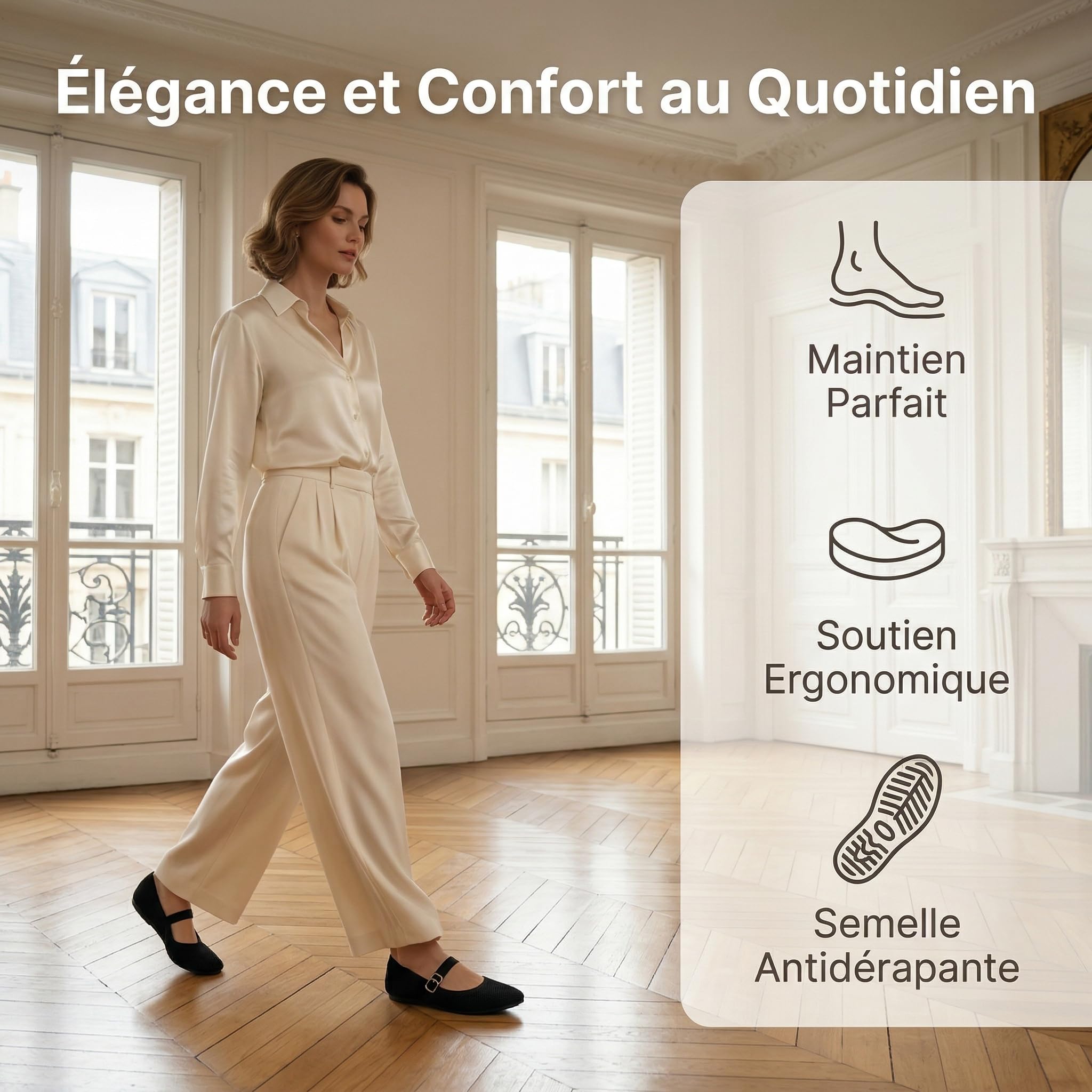 GLAMORA Ballerines Femme Mary Jane Maille Respirante Bride Boucle Décorative Fermeture Rapide Crochet Chaussures Plates Souples Ultra Légères Bout Rond Semelle Antidérapante Flexible Confort