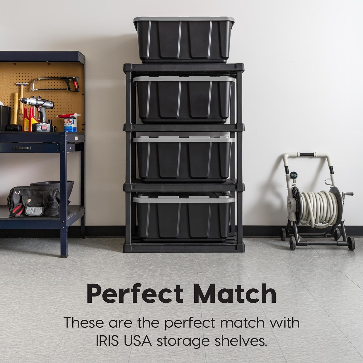 IRIS USA 3-Pack 27 Gallon Storage Bins with Lids |Made in USA| Heavy Duty Plastic Tote Containers for Truckbed Tool Box Organization, Large - Gray