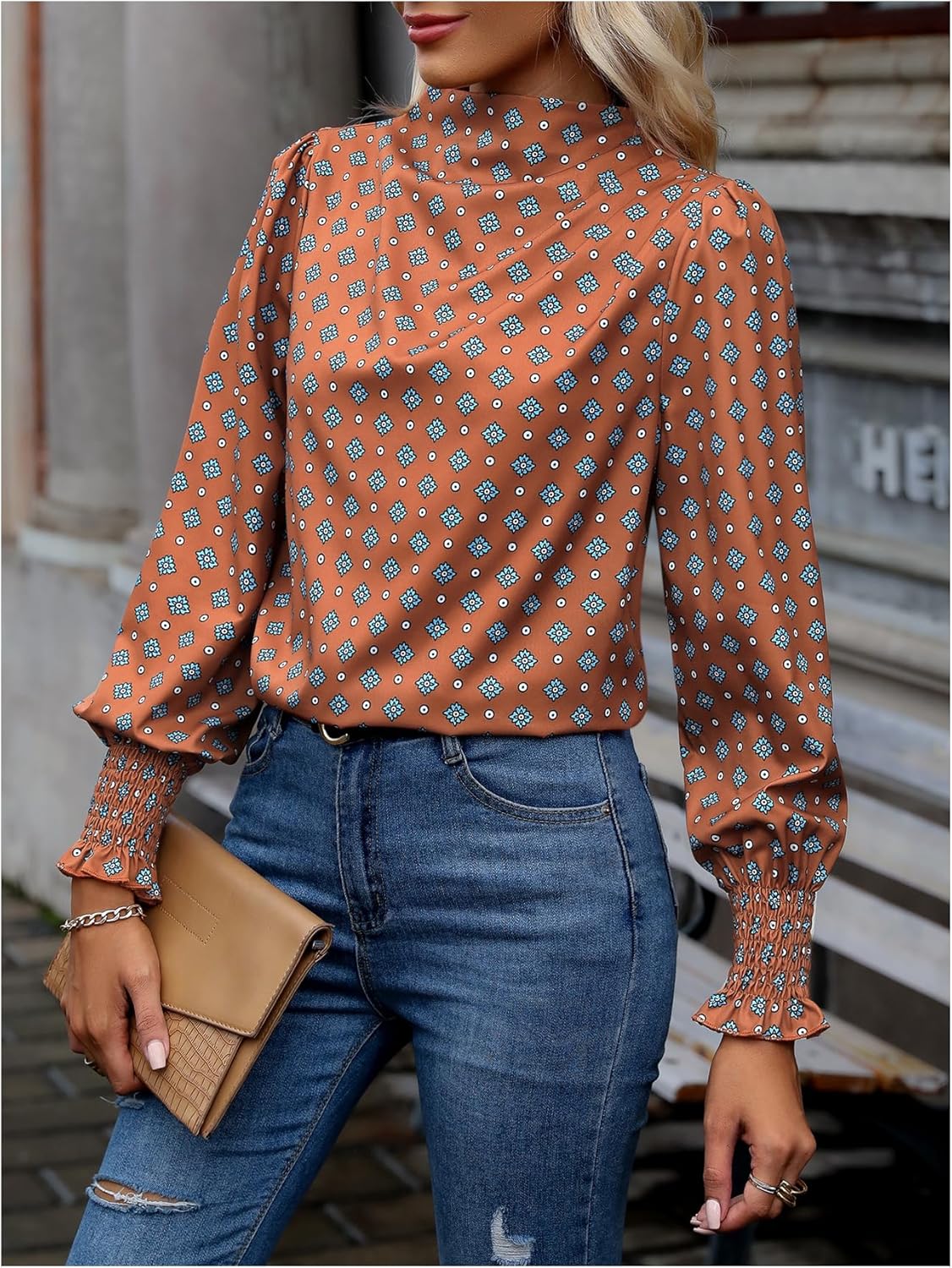 GORGLITTER Women's Dressy Business Casual Tops Allover Print Long Sleeve Shirts Office Work Blouses - Image 4