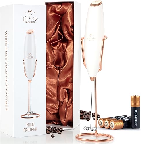 Miniatura 197 de Zulay - Potente espumador de leche con 4 pilas Duracell incluidas, manual, potente espumador de leche para capuchino, frappé, matcha y crema de