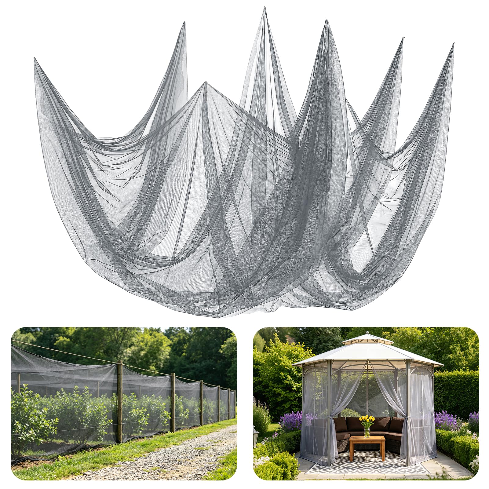 40x10ft Ultra-fine Mesh Mosquito Net, Patio Screen Netting, 1Pc Gray