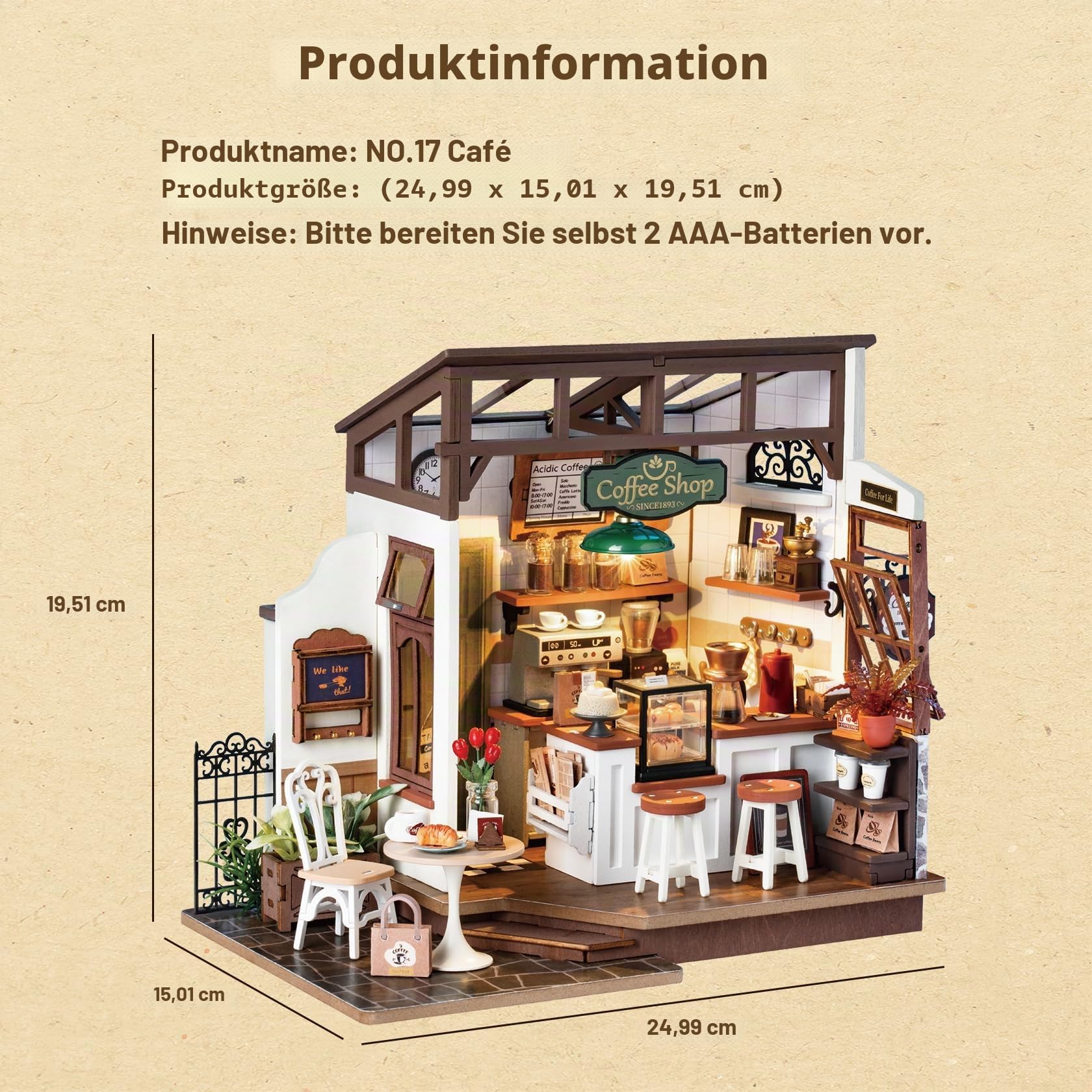 Rolife DIY Miniature House Nr. 17 Café Shop - Miniatur Haus Selber Bauen Deko für Schreibtisch oder Bücherregal Puppenhäuser Miniatur Tiny House Bausatz Geschenk DG162