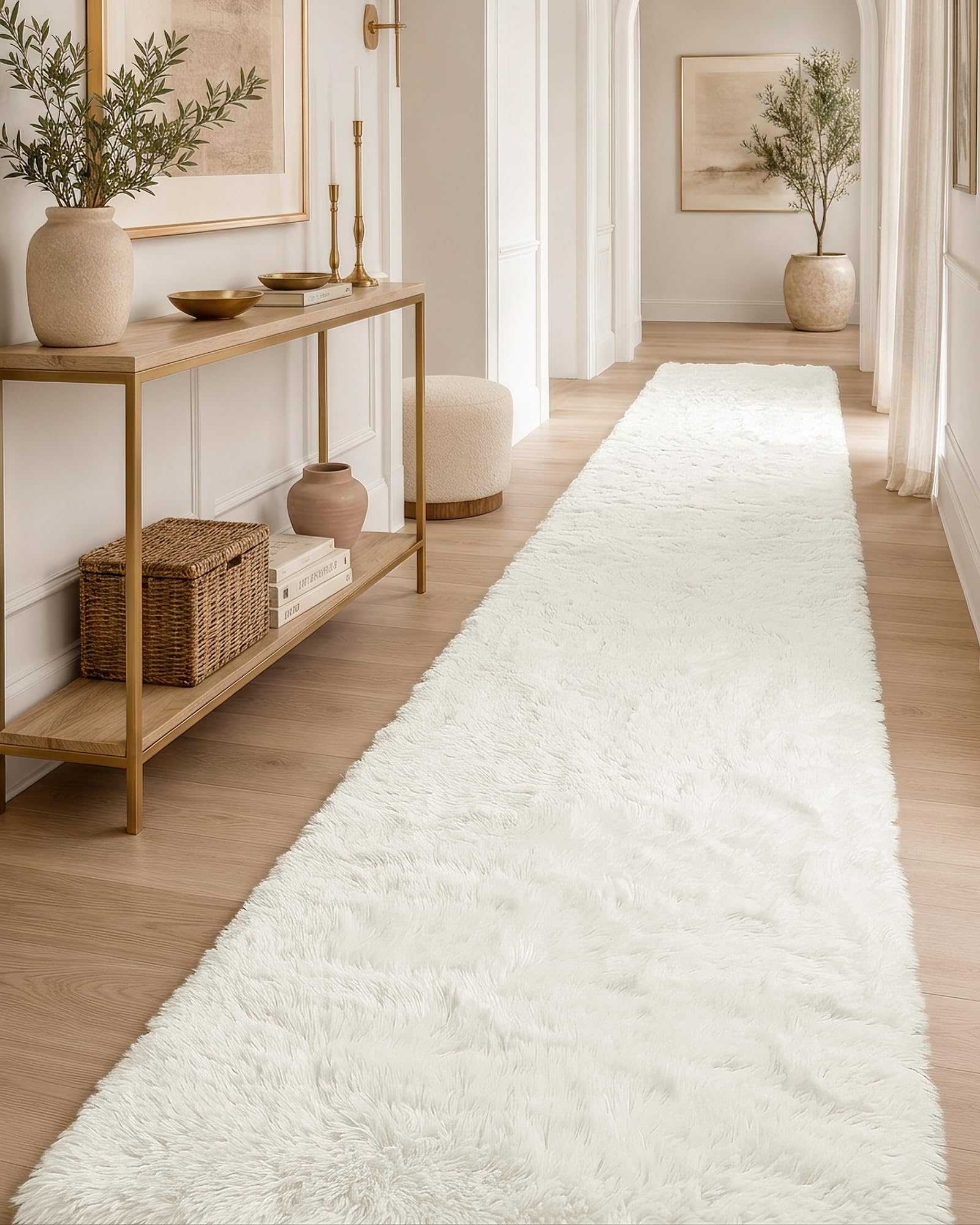 OLANLY 2x10 Machine Washable Runner Rugs for Hallway, Soft Fluffy Shaggy Bedside Rugs for Bedroom, Living Room, Indoor Floor Carpet for Kids Girls and Boys, Nursery Rooms, Home Decor Aesthetic, Ivory