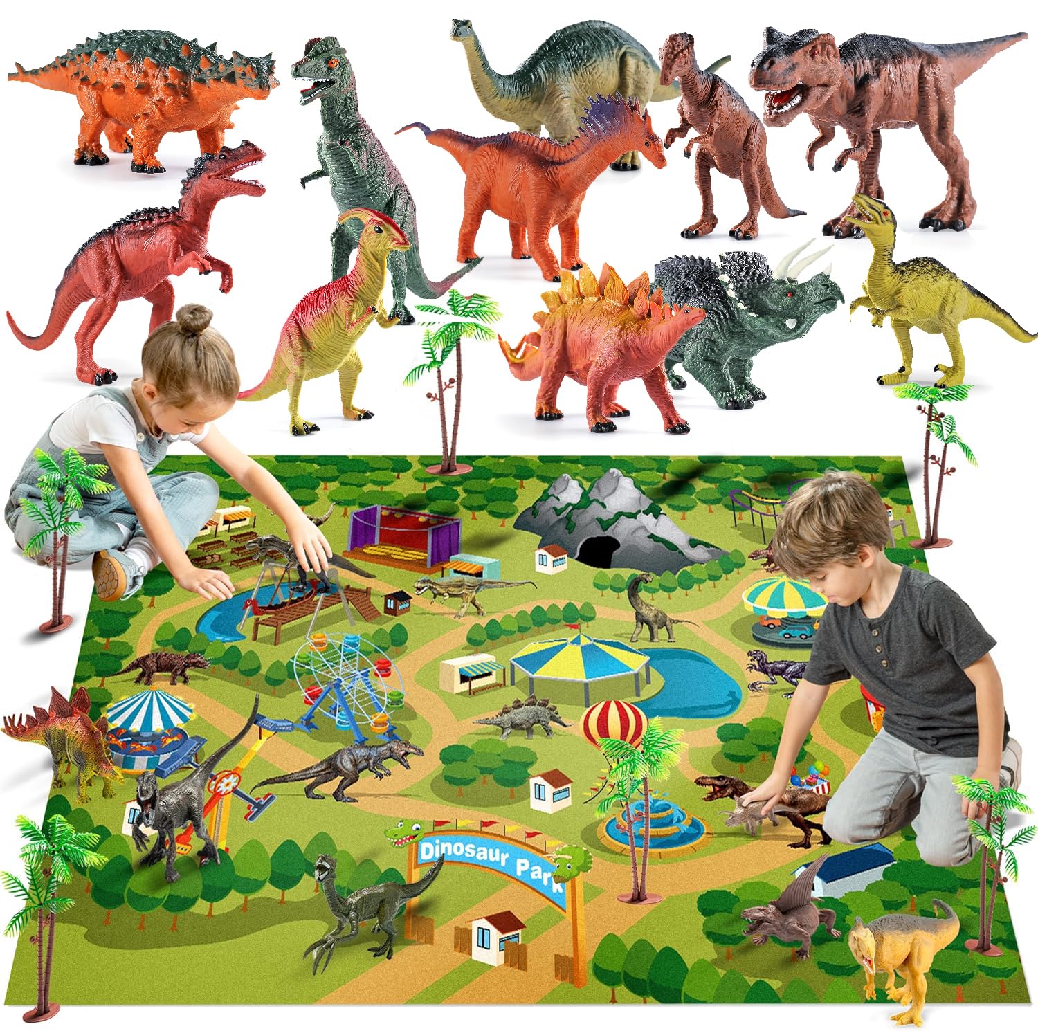 Moonmen 104 Pcs Kids Realistic Dinosaur Figurines, Dinosaurs Playset Educational Model Animal Toys Learning Educational Toys Cake Toppers Birthday Gift for Boys Girls