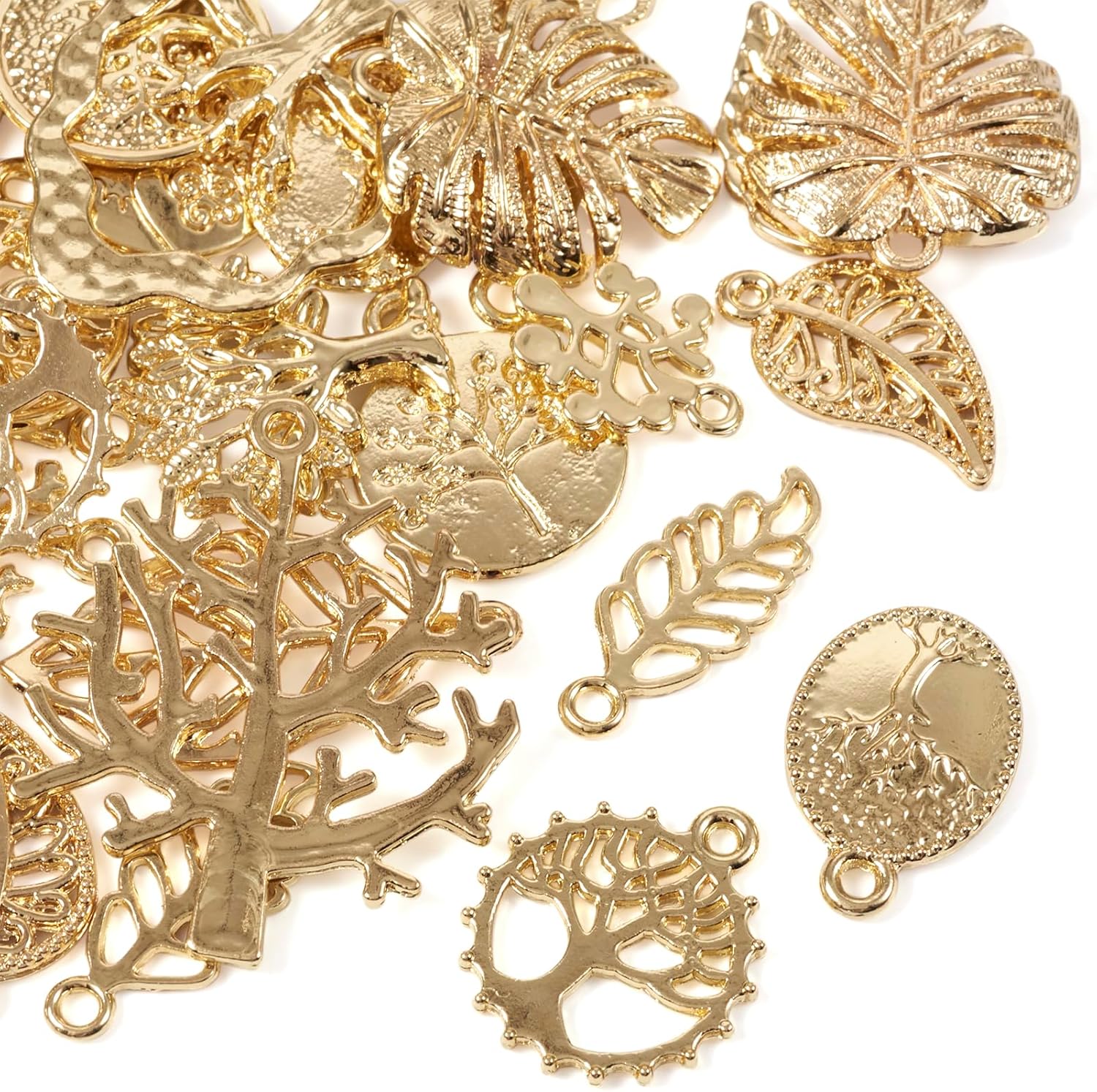 18 Styles Tree Leaf Charms Tibetan Branch Leaves Charms Metal Leaf Filigree Pendants Antique Gold Vintage Leaf Pendants for Earring Bracelet Necklace Kaychain Jewelry Making 36pcs - Image 8