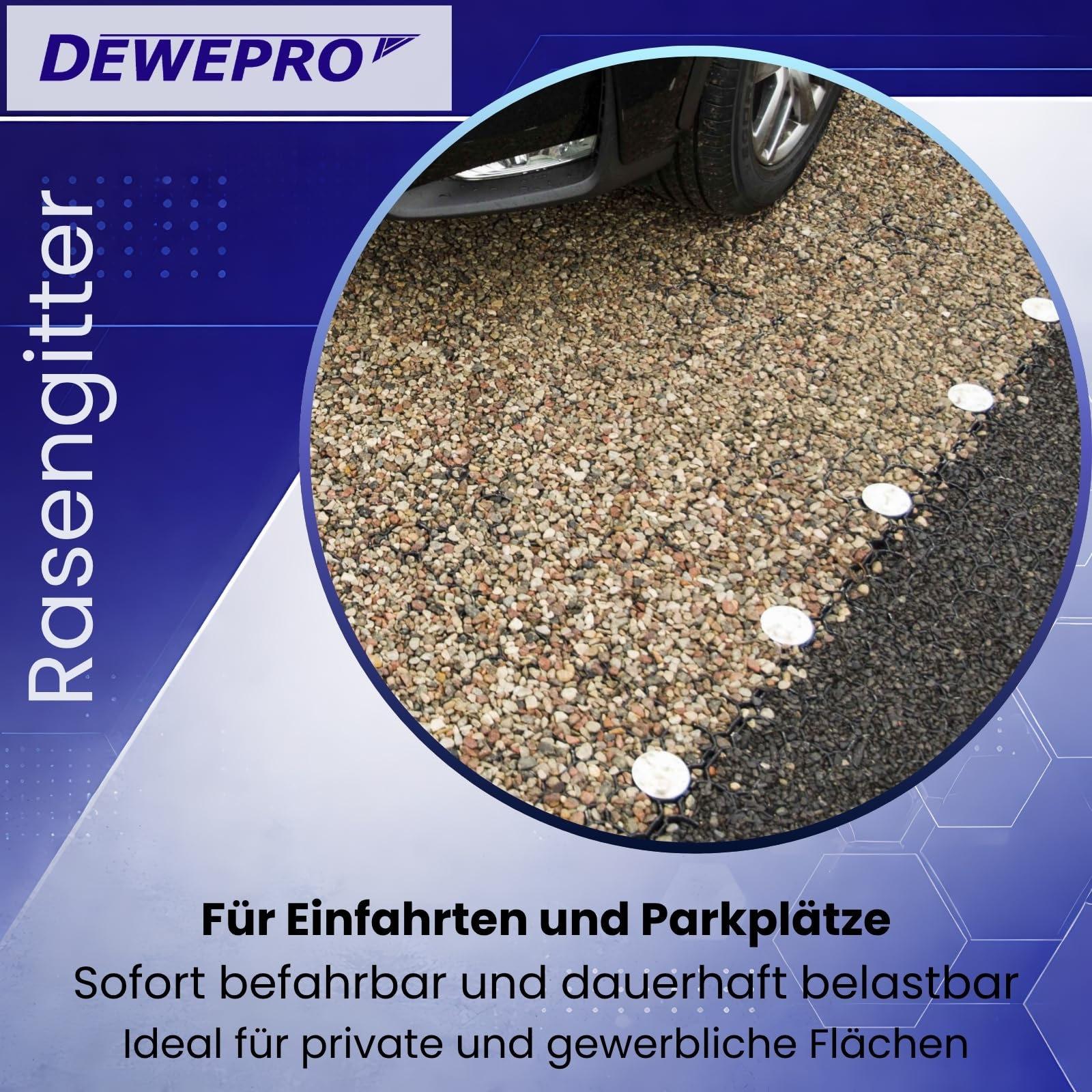 DEWEPRO Rasengitter 10er Set Kunststoff 57x38x4 cm – extrem belastbar & formstabil – Rasenwaben für Einfahrt, Parkplatz & Wege – wasserdurchlässig & stabil – Klicksystem