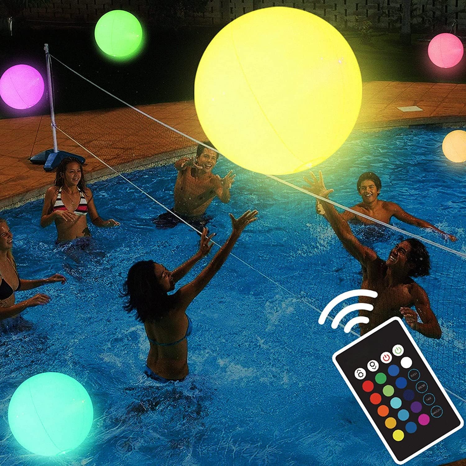 Skade Pool Toys, LED Beach Ball with Remote Control 16 Colors Lights Glow Outdoor Beach Party Games for Kids Adults Pool Patio Garden Decorations