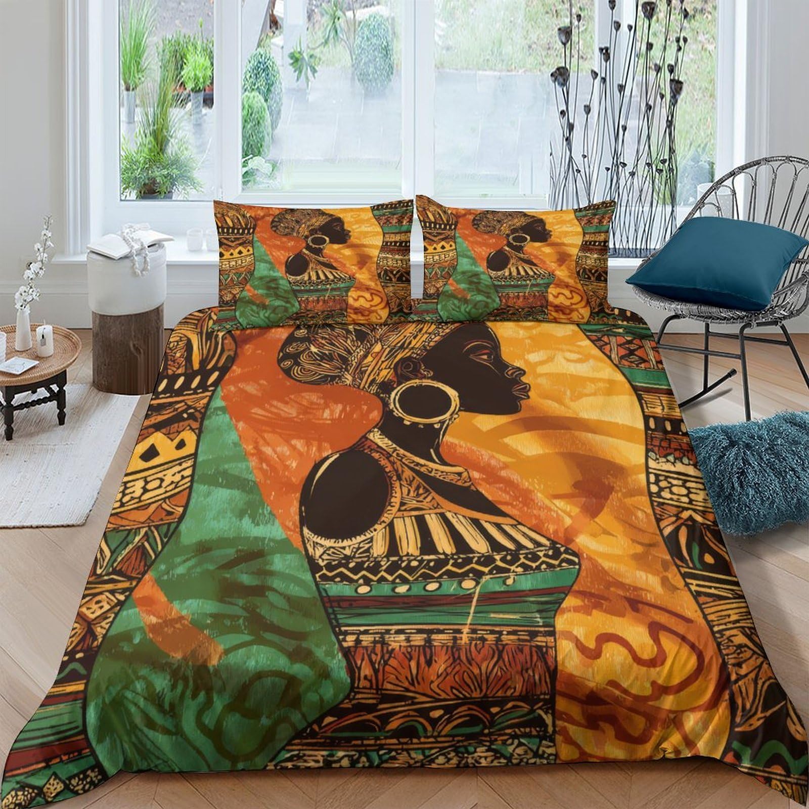 Ctjqhvkz Style-7 3D Printed African Queen Fitted Sheet Microfiber Soft Orange Green Tribal Bed Cover For Bedroom Dorm Mattress Protection Decor Single（135X200cm）