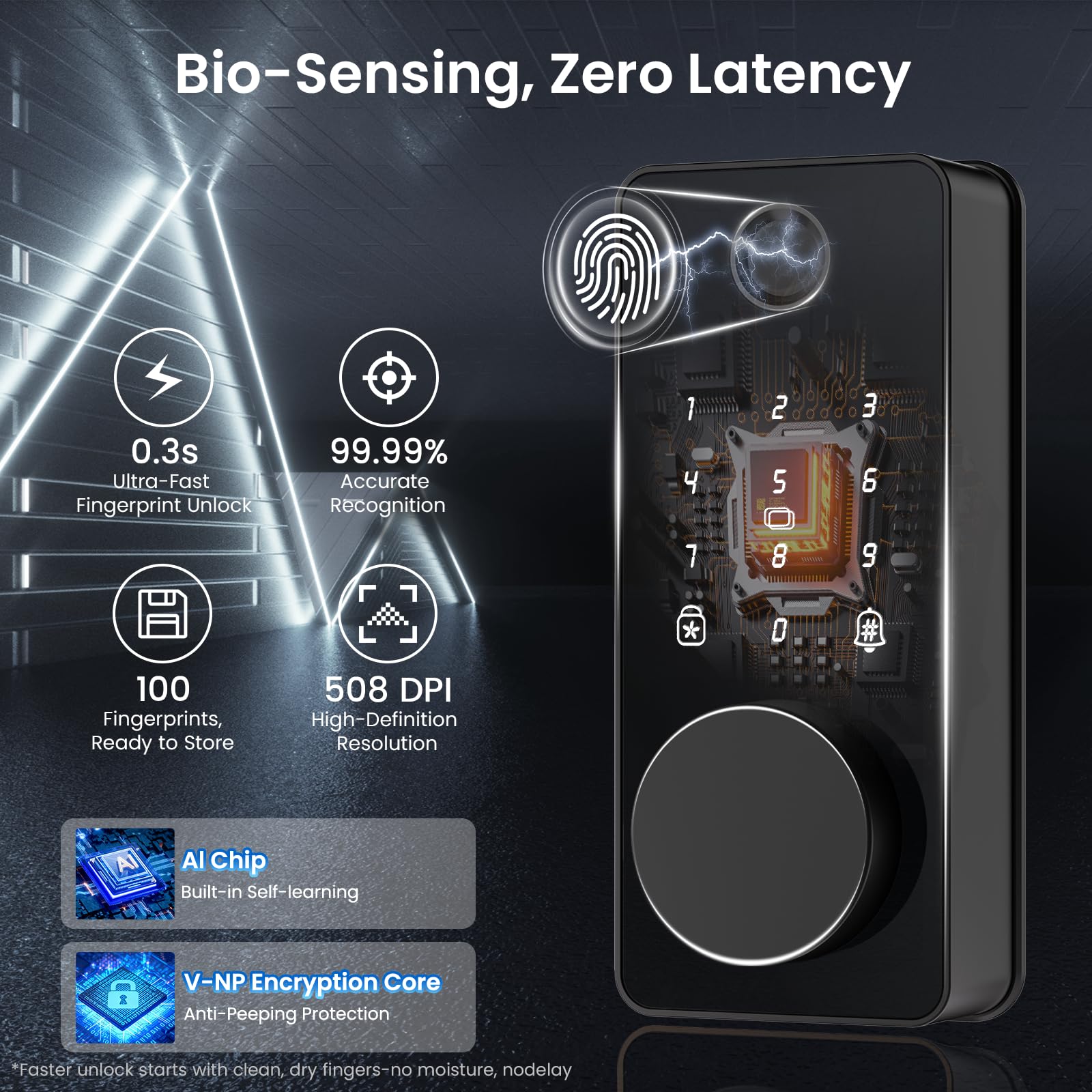 Keyless Entry Door Lock, Smart Door Lock, Smart Deadbolt Lock with Keypad, Auto & One Touch Lock | Smart Locks for Front Door | Easy Installation | Exact Fingerprint | App Control | 12-Month Battery