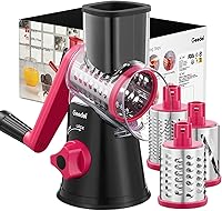 Vista 10 de Geedel Rallador rotativo de queso, cortador de verduras de mandolina de cocina con 3 cuchillas intercambiables, fácil de limpiar, rallador giratorio