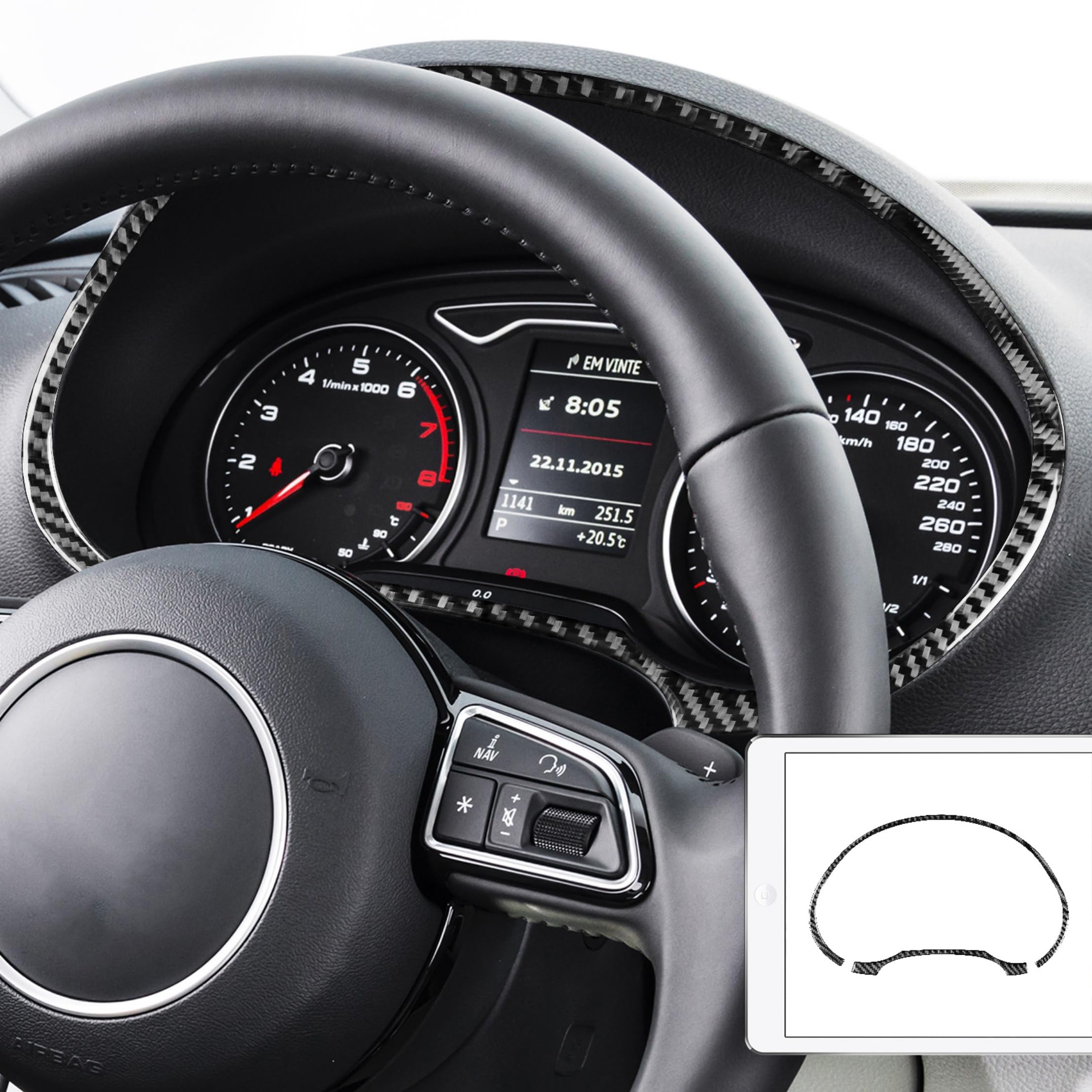 Accessoire de voiture en fibre de carbone compatible avec Audi A3 S3 8V 2013-2019 (panneau de compteur de vitesse, tachymètre 04)