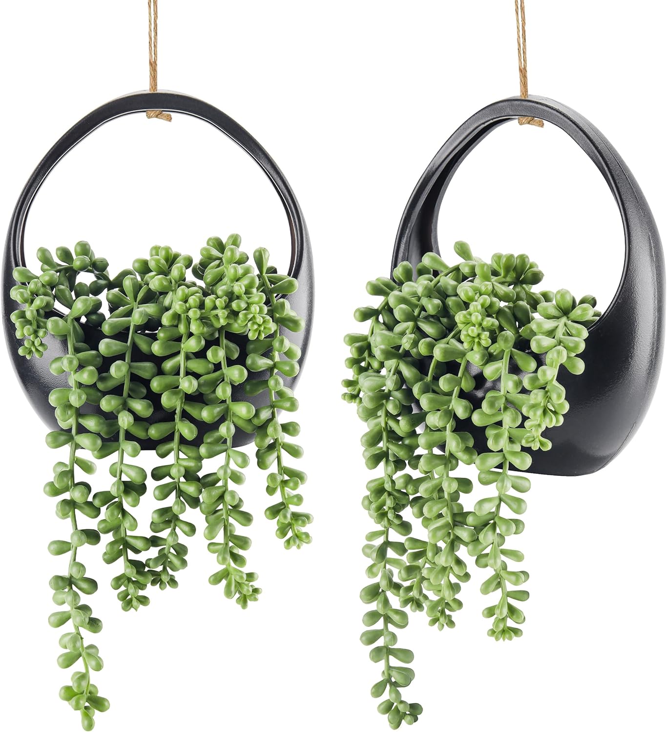 Der Rose 2 Pack Fake Hanging Plants Artificial Succulents Plants Indoor for Black Boho Bathroom Wall Decor