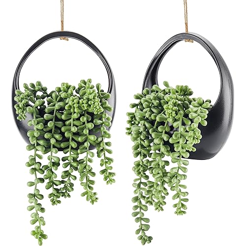 Der Rose 2 Pack Fake Hanging Plants Artificial Succulents Plants Indoor for Black Boho Bathroom Wall Decor