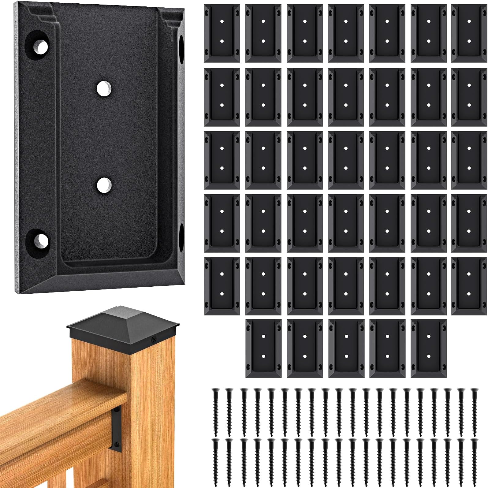 Goovilla Deck Railing Bracket Connectors, 2x4 Wood Lumber Post Brackets, 40 PCS Sturdy Nylon With 240 PCS Coating Screws for Wooden Stair Fence Handrail, Black