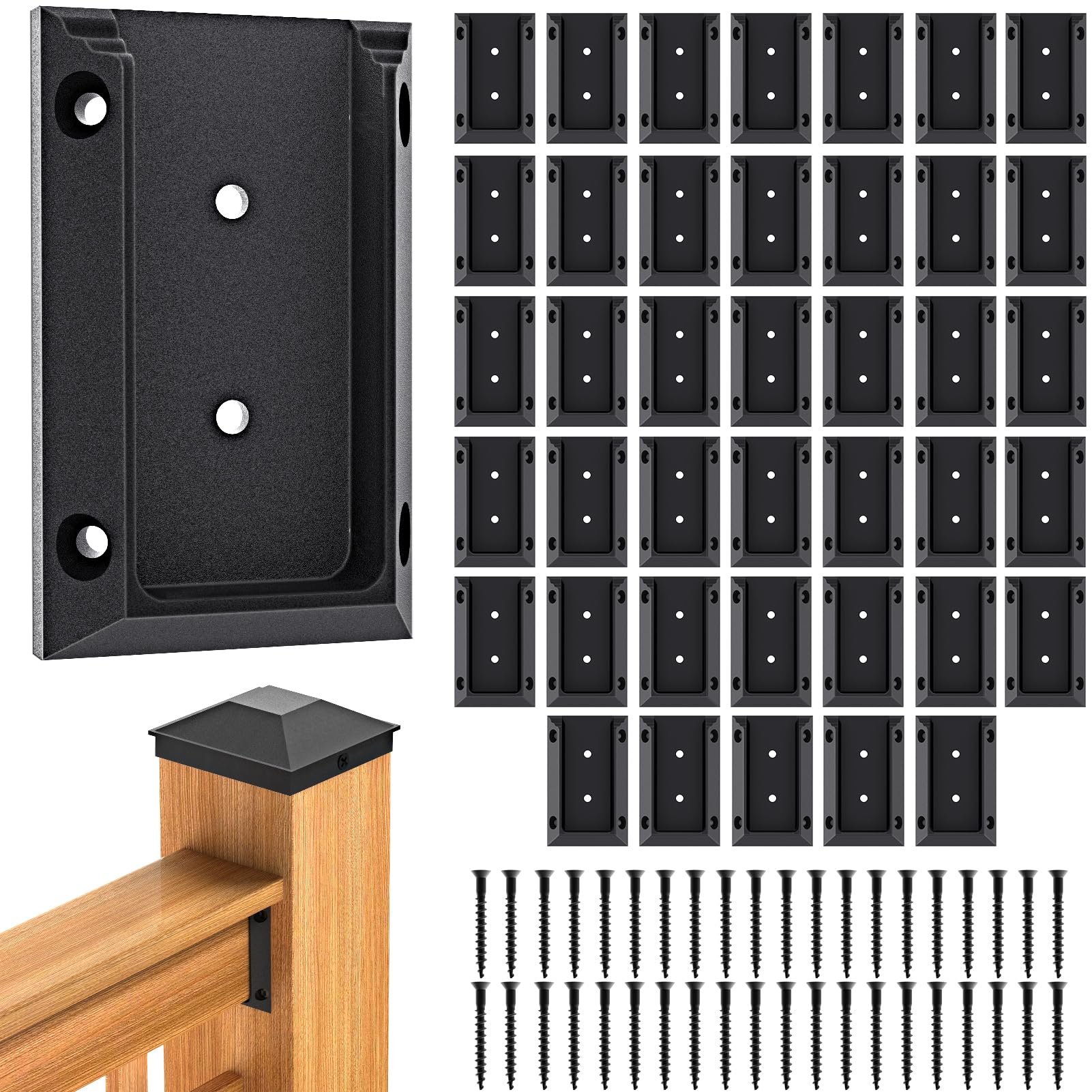 Goovilla Deck Railing Bracket Connectors, 2x4 Wood Lumber Post Brackets, 40 PCS Sturdy Nylon With 240 PCS Coating Screws for Wooden Stair Fence Handrail, Black