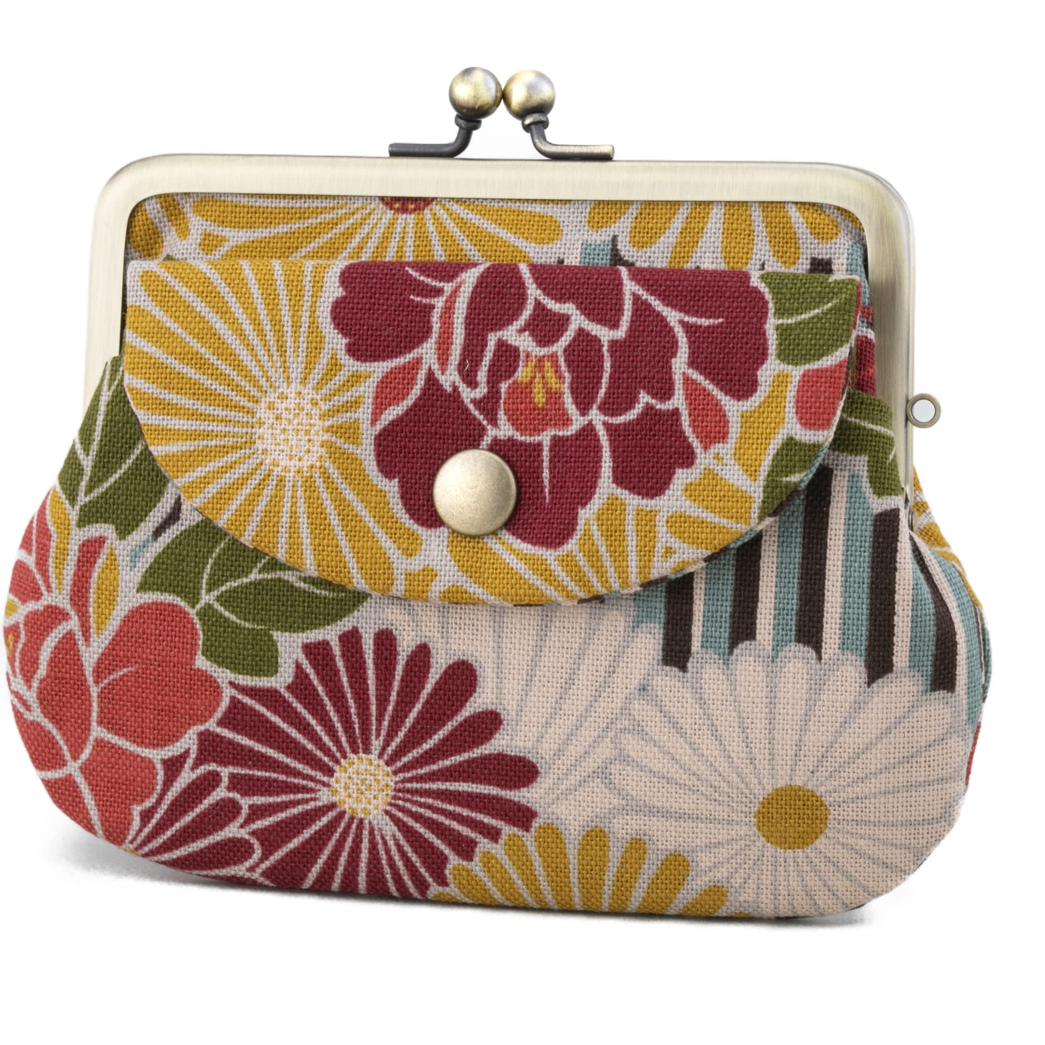 Noren Japanese Kiss-Lock Gamaguchi Coin Purse Double Pocket 5.5x4.7in