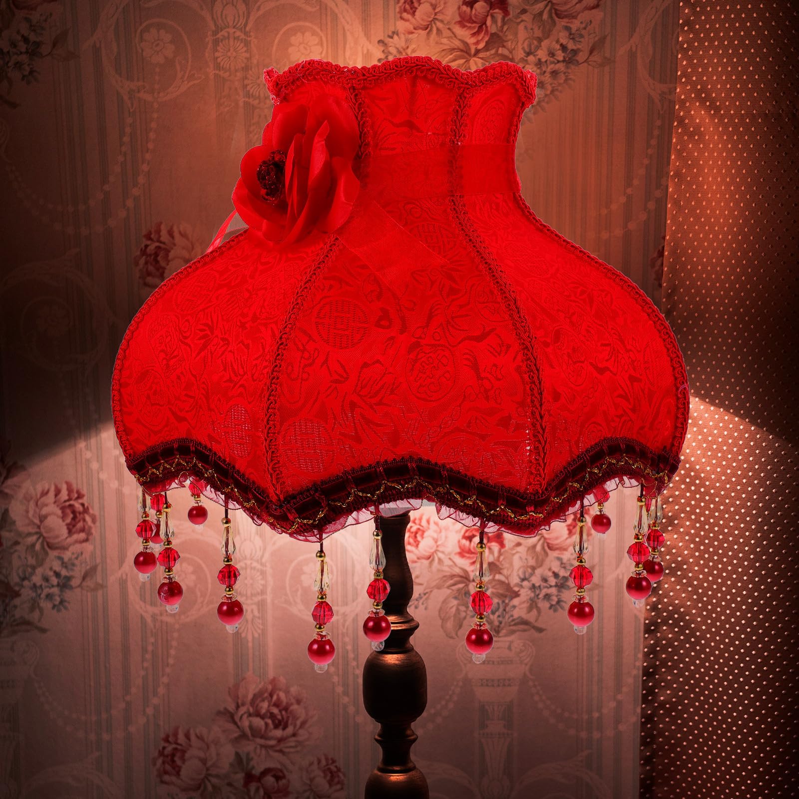 Roter Europäischer Vintage Lampenschirm mit Quasten für Schreibtischlampe