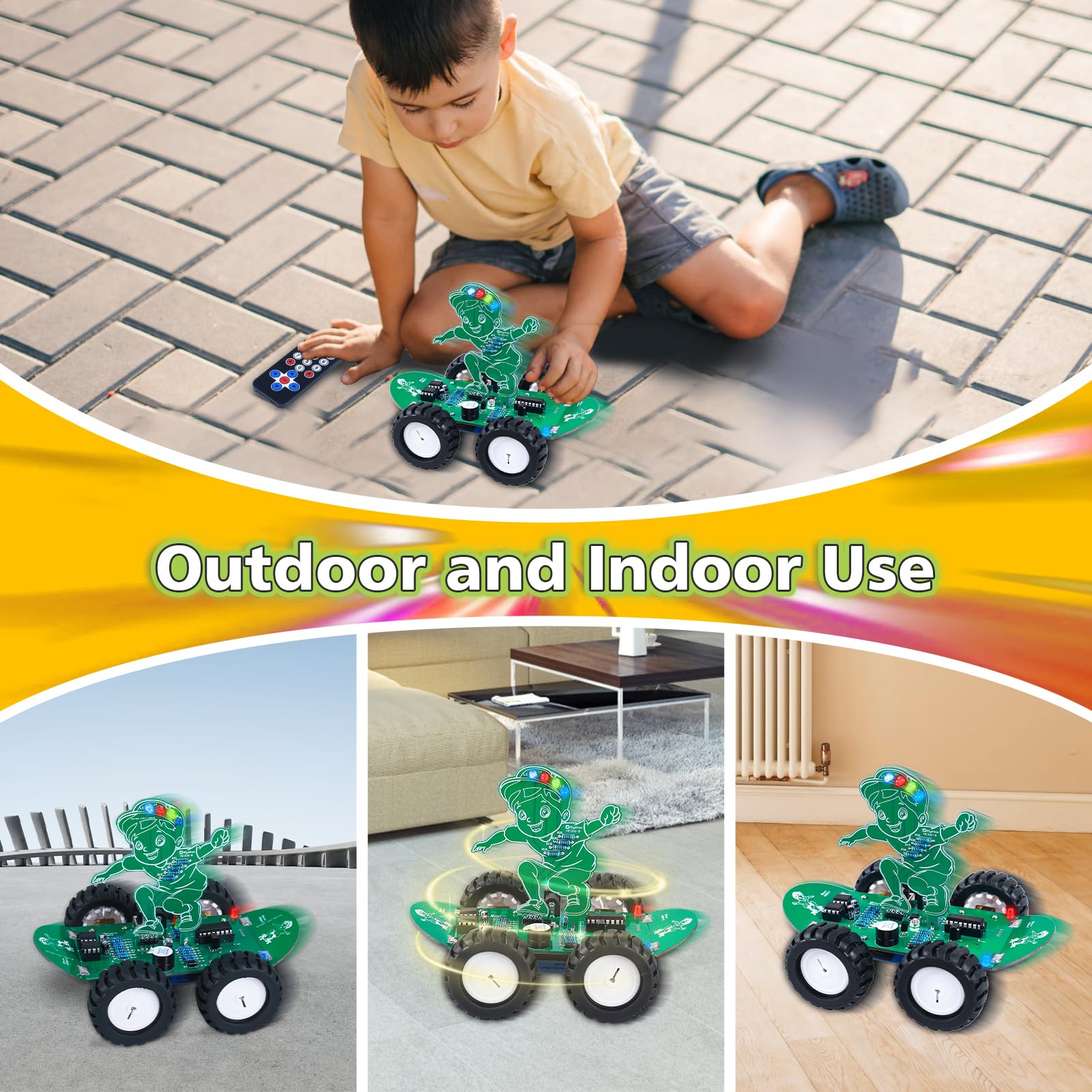 MiOYOOW DIY 360deg Rotating RC Car Kit, 5 Speed Rechargeable Remote Control Soldering Practice Kit, STEM Electronic Learning Projects Outdoor Skateboard Smart Car Toy for 15+ Years Old Presents - Image 7