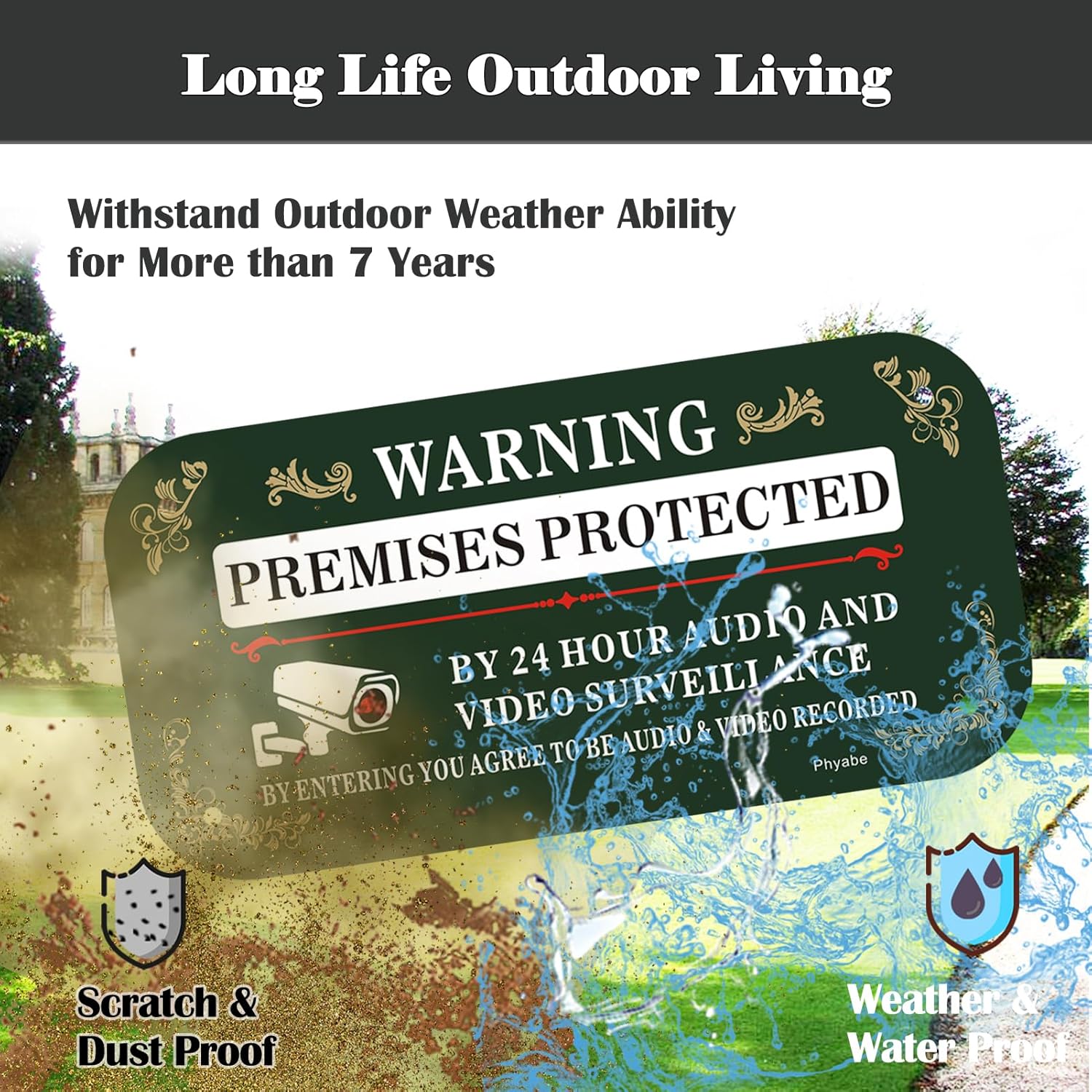 2 Pack Premises Protected by 24 Audio and Video Surveillance Sign, 12 x 6 inch Rust Free Aluminum Surveillance Sign, Weather Resistant, Waterproof, Durable Ink, Easy to Install image 5 of 6 B0D95946JL